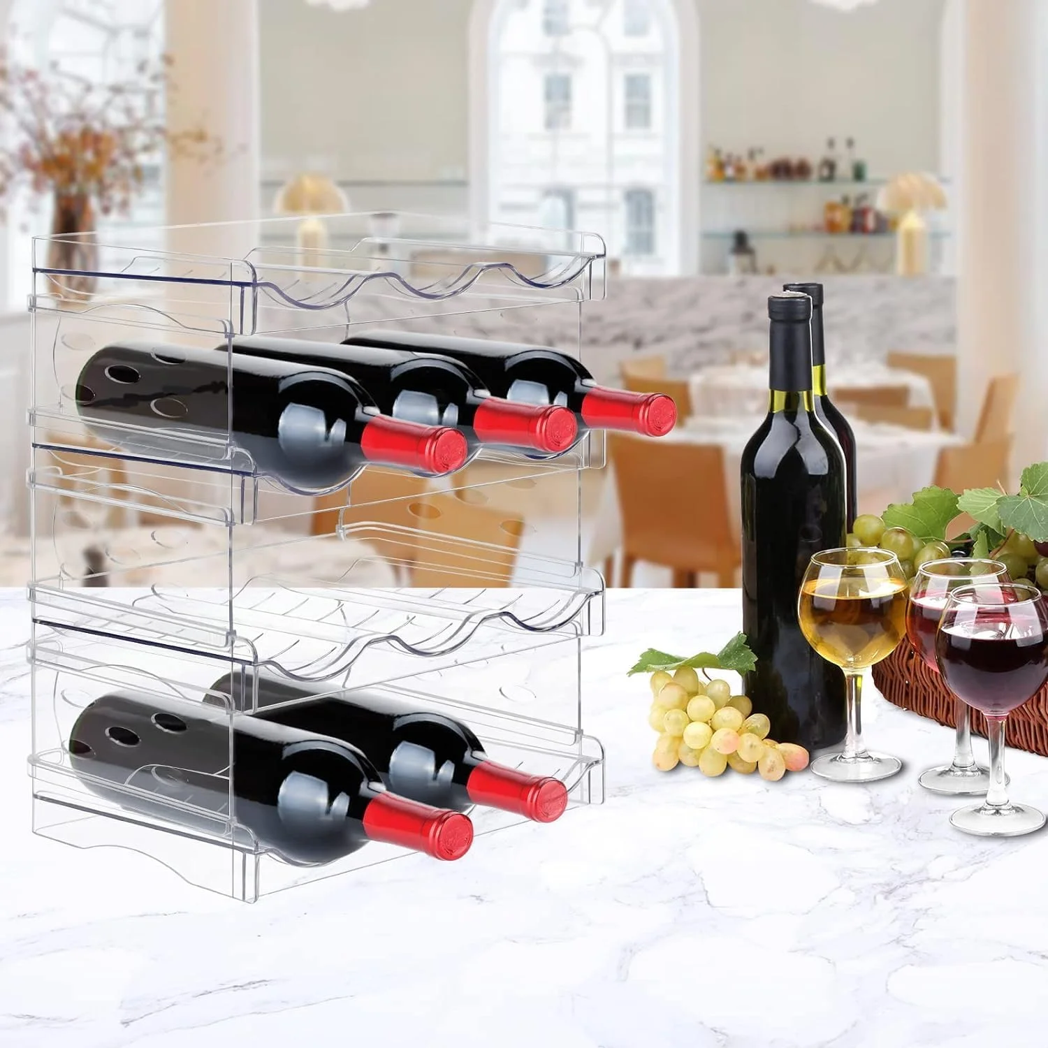 ارگانایزر بطری آب TAME برای کابینت، ارگانایزر نگهداری بطری آب، بسته 4 عددی قفسه نگهداری بطری آب، نگهدارنده بطری آب برای کابینت، قفسه نگهداری بطری آب قابل انباشت (12 بطری)