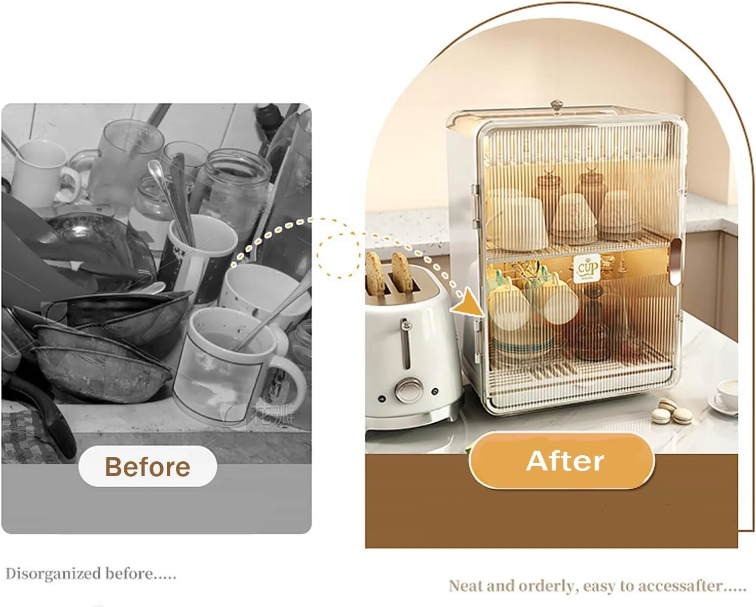 کابینت استند خشک کن ظروف U-HOOME، جاظرفی بزرگ ضد گرد و غبار برای خشک کردن شیشه شیر نوزاد، جعبه نگهداری و سازمان دهنده با درب، قفسه نگهداری آشپزخانه برای لیوان، بطری، کاسه و ماگ