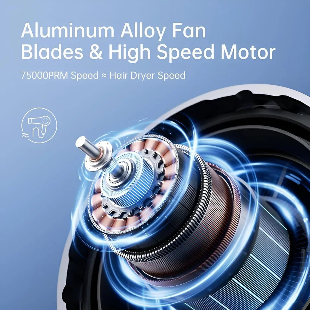 پنکه توربو دستی قابل حمل JISULIFE، پنکه شخصی کوچک با 100 سرعت قابل تنظیم، پنکه قابل شارژ USB با باتری 9000 میلی آمپر ساعتی، نمایشگر LED، بدنه فلزی با لوازم جانبی هدیه برای مردان و زنان مسافرتی - خاکستری