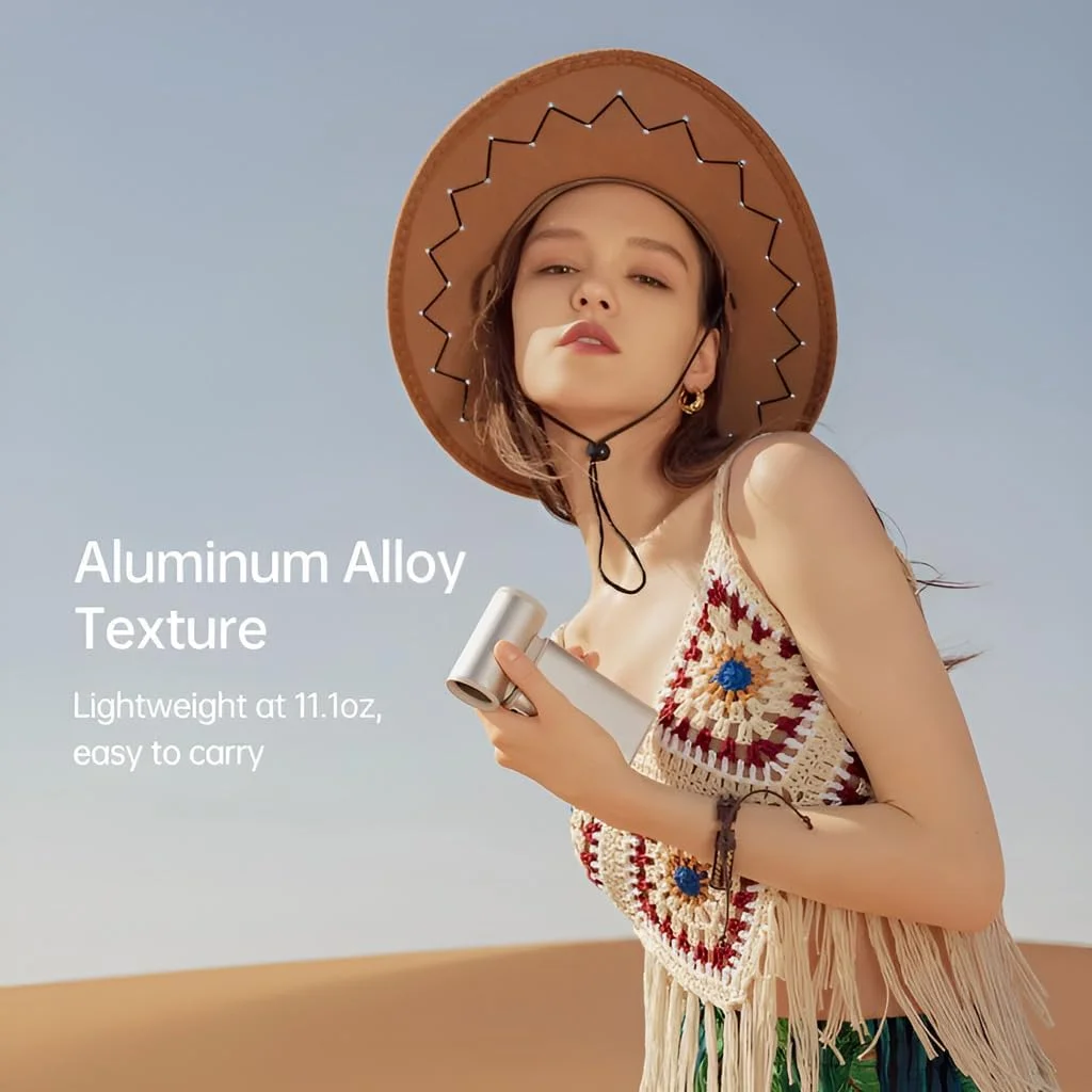 پنکه توربو دستی قابل حمل JISULIFE، پنکه شخصی کوچک با 100 سرعت قابل تنظیم، پنکه قابل شارژ USB با باتری 9000 میلی آمپر ساعتی، نمایشگر LED، بدنه فلزی با لوازم جانبی هدیه برای مردان و زنان مسافرتی - خاکستری