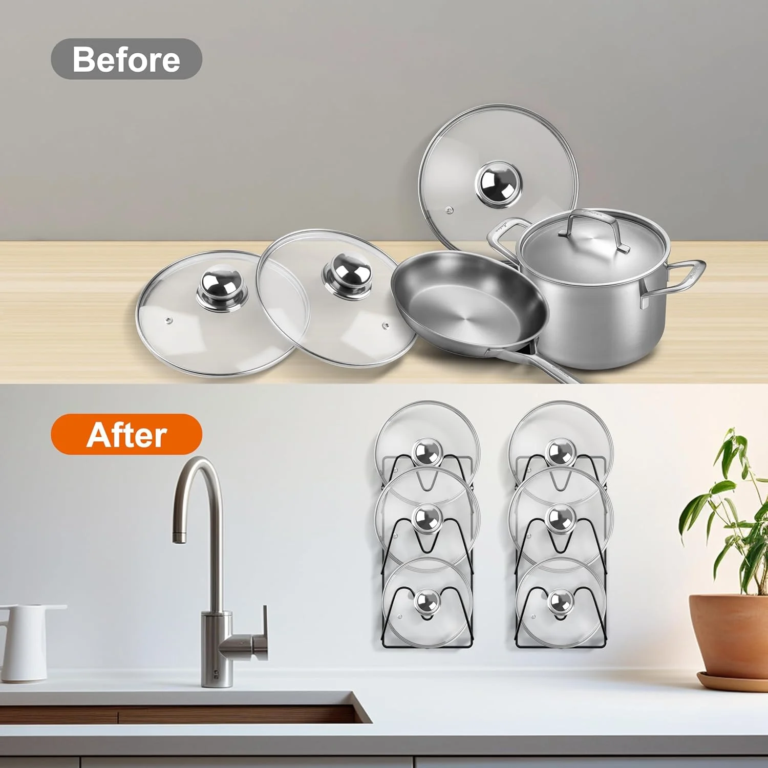 ارگانایزر درب قابلمه تزویق، بسته 2 عددی، نگهدارنده درب قابلمه 6 طبقه برای درب کابینت/دیوار صاف، نصب چسبی بدون نیاز به سوراخکاری، ضد زنگ، برای نگهداری در آشپزخانه، مشکی کلاسیک ارگانایزر درب قابلمه تزویق، بسته 2 عددی، نگهدارنده درب قابلمه 6 طبقه برای درب کابینت/دیوار صاف، نصب چسبی بدون نیاز به سوراخکاری، ضد زنگ، برای نگهداری در آشپزخانه، مشکی کلاسیک