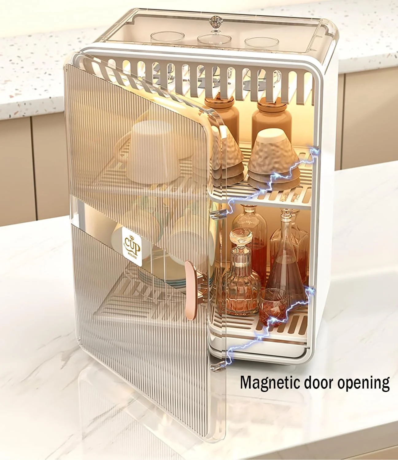 کابینت استند خشک کن ظروف U-HOOME، جاظرفی بزرگ ضد گرد و غبار برای خشک کردن شیشه شیر نوزاد، جعبه نگهداری و سازمان دهنده با درب، قفسه نگهداری آشپزخانه برای لیوان، بطری، کاسه و ماگ