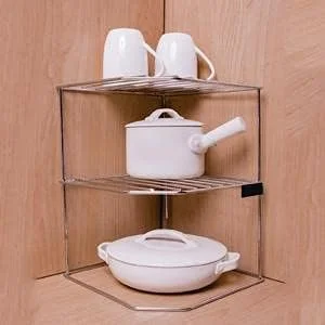 قفسه ذخیره سازی 3 طبقه استیل ضد زنگ 12FOR COLLECTION برای گوشه ها، قفسه نگهدارنده ظروف و بشقاب آشپزخانه چند منظوره استیل ضد زنگ، قفسه گوشه