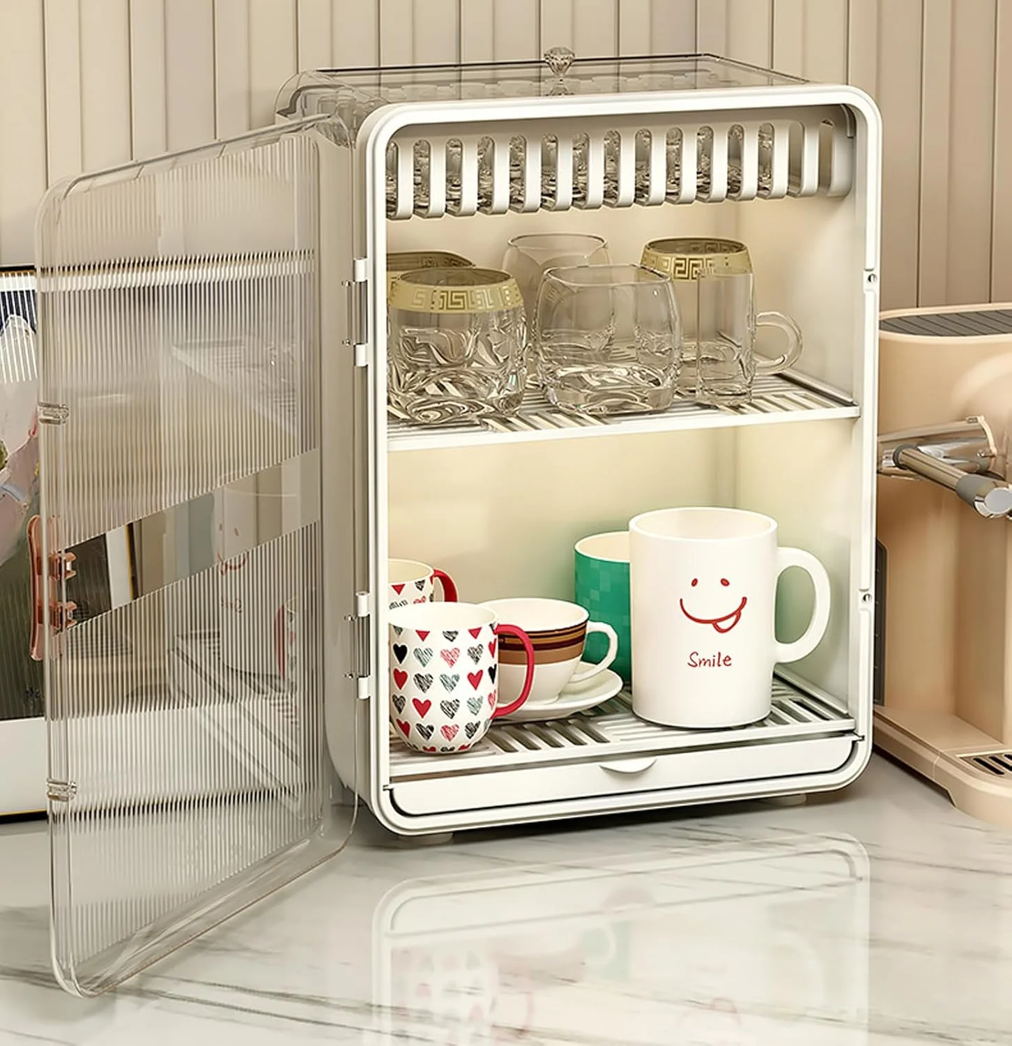 کابینت استند خشک کن ظروف U-HOOME، جاظرفی بزرگ ضد گرد و غبار برای خشک کردن شیشه شیر نوزاد، جعبه نگهداری و سازمان دهنده با درب، قفسه نگهداری آشپزخانه برای لیوان، بطری، کاسه و ماگ