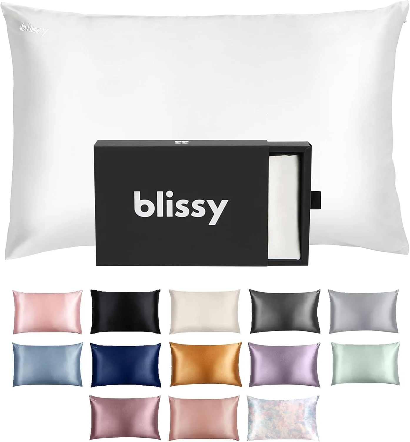 روبالشی ابریشمی Blissy - ابریشم خالص توت 100% - الیاف درجه یک 6A با تراکم 22 Momme - روکش بالش ساتن برای مو و پوست - سایز استاندارد، کوئین و کینگ با زیپ مخفی