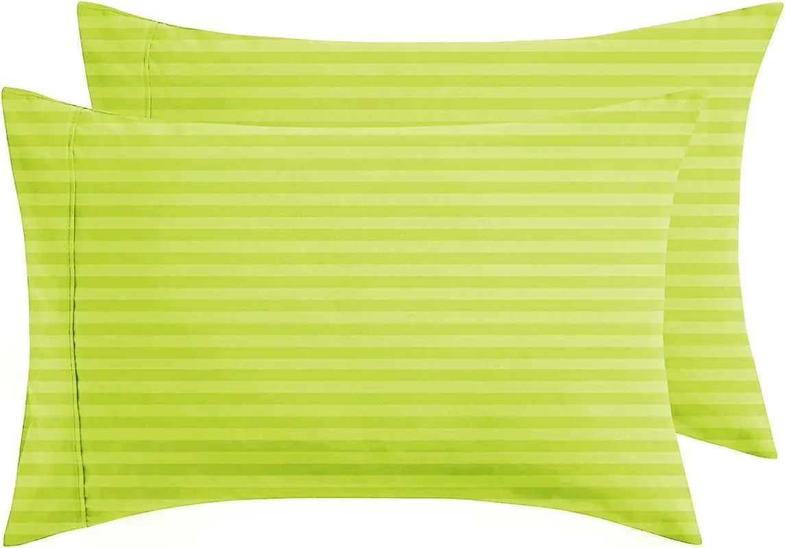 روبالشی راه راه نخی گلاسه ممتاز BSB HOME® با تراکم 220 | فوق العاده نرم و دارای قابلیت تنفس با بست پاکتی | بسته 2 عددی روبالشی سایز کینگ (سبز طوطی، 50 در 76 سانتی متر)