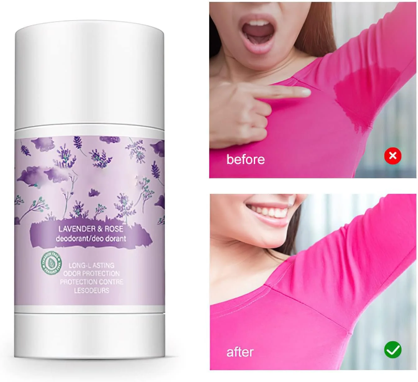 Natural Deodorant for Women and Men Aluminum Free, Body Deodorant Antiperspirant, Deodorant Solid Stick Cream, long lasting Odor Control Eliminate, Relaxing Armpit Sweat (lavender rose type 40g)