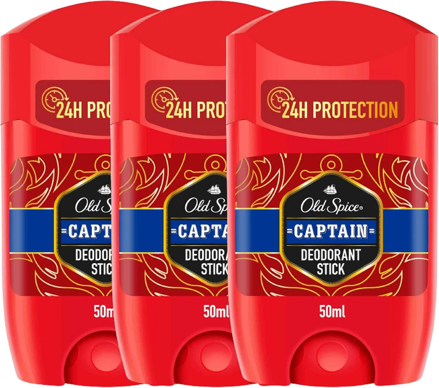 Old Spice Captain Deodorant Stick For Men, 3 x 50 ml