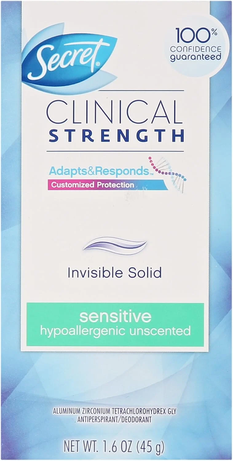 دئودورانت ضد تعریق زنانه سکرت، قدرت کلینیکی، جامد نامرئی، بدون عطر و مناسب پوست حساس، 45 گرم