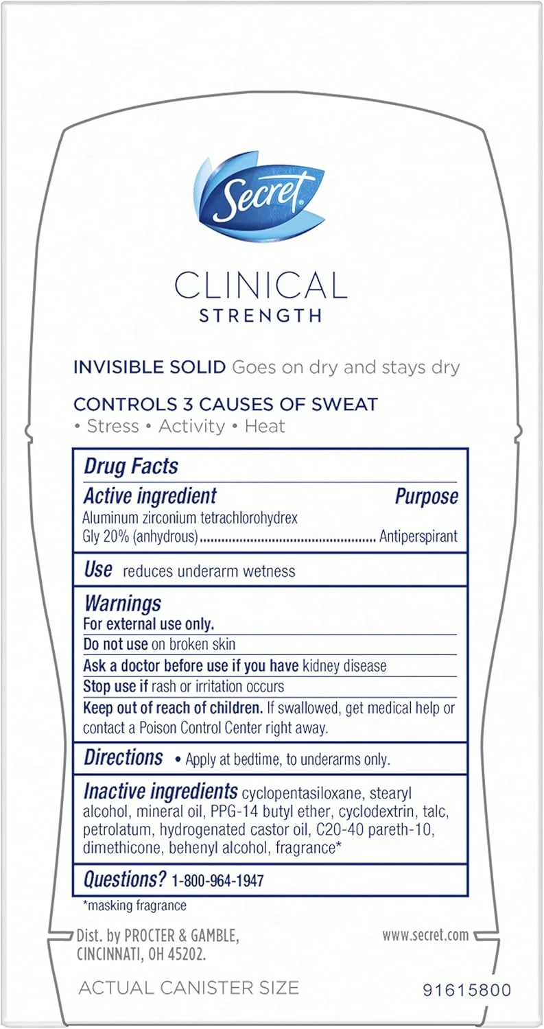 دئودورانت ضد تعریق زنانه سکرت، قدرت کلینیکی، جامد نامرئی، بدون عطر و مناسب پوست حساس، 45 گرم