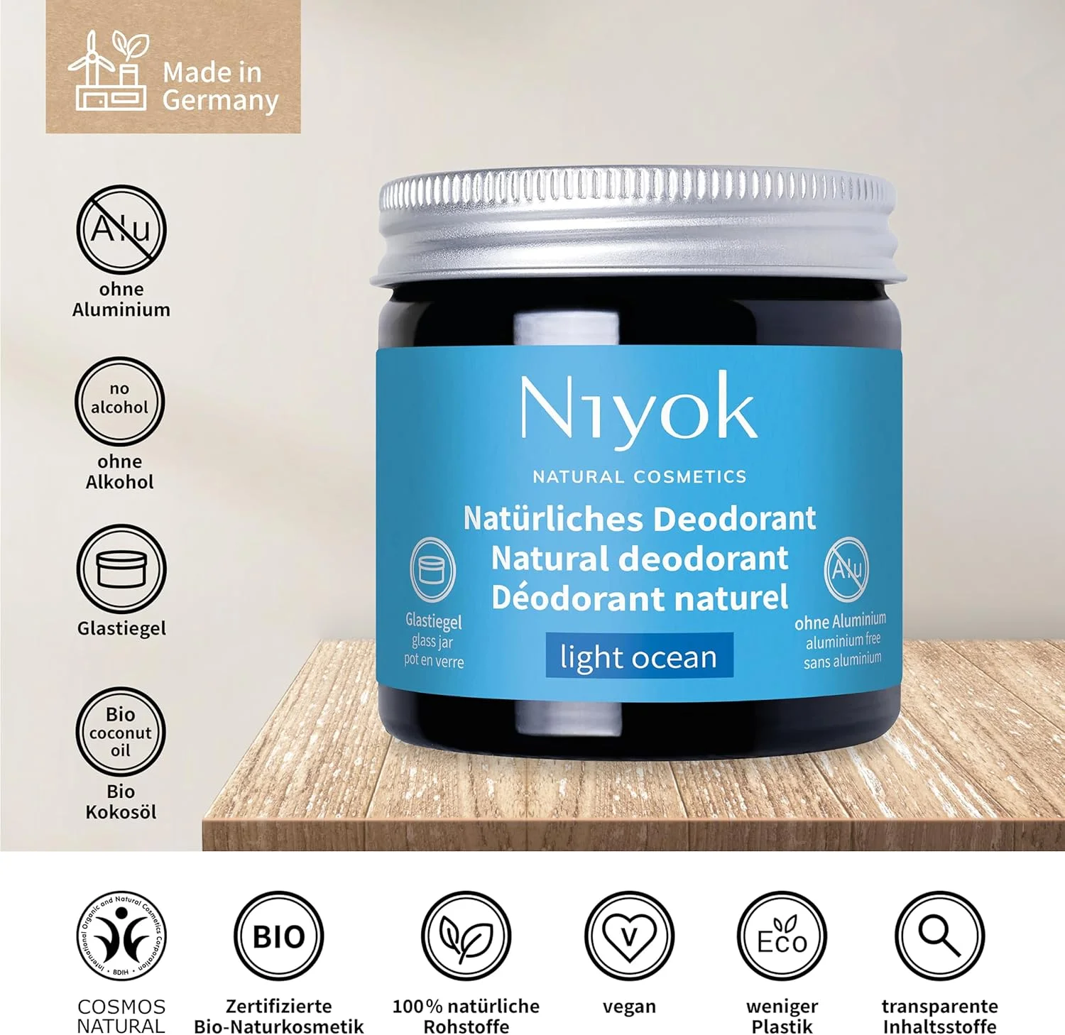 کرم دئودورانت ضد تعریق 2 در 1 نیوک مدل "Light Ocean" (40 میلی لیتر) • دئودورانت طبیعی بدون آلومینیوم • محافظت 24 ساعته در برابر بو و عرق • کرم دئودورانت унисекс • کرم دئودورانت جامد وگان