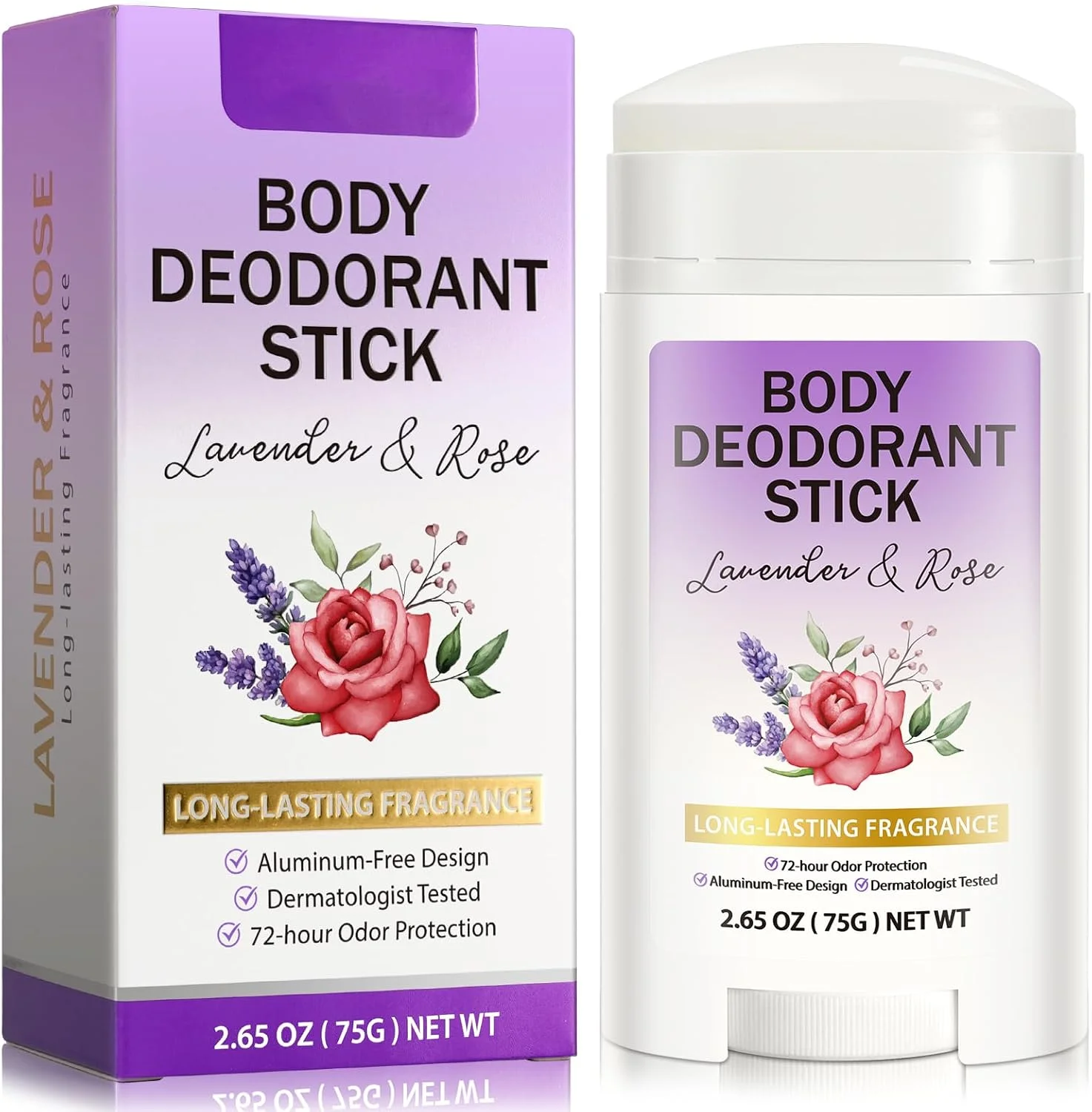 استیک دئودورانت بدن LBOYLOVE®، عطر جامد ضد تعریق برای آقایان و بانوان، مواد تشکیل دهنده طبیعی و بدون آلومینیوم، کنترل بوی 72 ساعته و طراوت طولانی مدت (اسطوخودوس و گل رز)