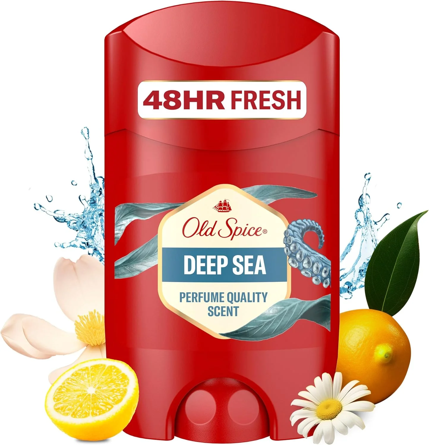 استیک دئودورانت مردانه Old Spice Deep Sea، 50 میلی لیتر، طراوت 48 ساعته، رایحه ماندگار با کیفیت عطر، 0% نمک آلومینیوم، بدون ایجاد لک روی لباس های مشکی و سفید، ساخته شده از 50% پلاستیک بازیافتی