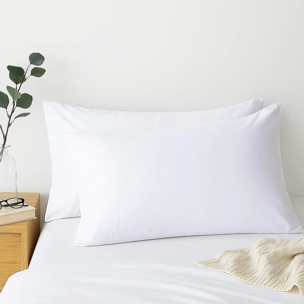 روبالشی های سفید با کیفیت عالی Comfort Beddings، ترکیب 100% پنبه، سوپرکینگ، بسته 2 عددی، فوق العاده نرم با بستن پاکتی (سایز سوپرکینگ 50cm x 90cm)