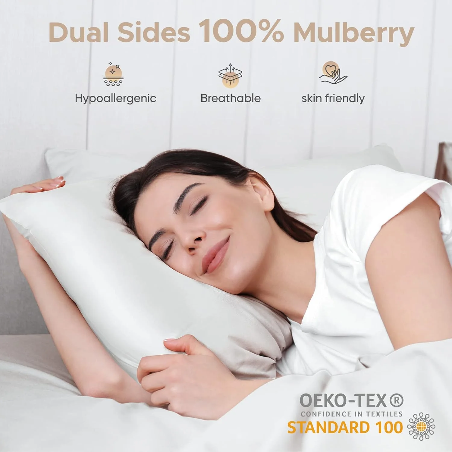 روبالشی ابریشم خالص توت CAAIR، مقاوم در برابر آلرژن، دو طرفه، 600 نخ، روبالشی ابریشمی با زیپ مخفی، 1 عدد، سایز کوئین، سفید روبالشی ابریشم خالص توت CAAIR، مقاوم در برابر آلرژن، دو طرفه، 600 نخ، روبالشی ابریشمی با زیپ مخفی، 1 عدد، سایز کوئین، سفید