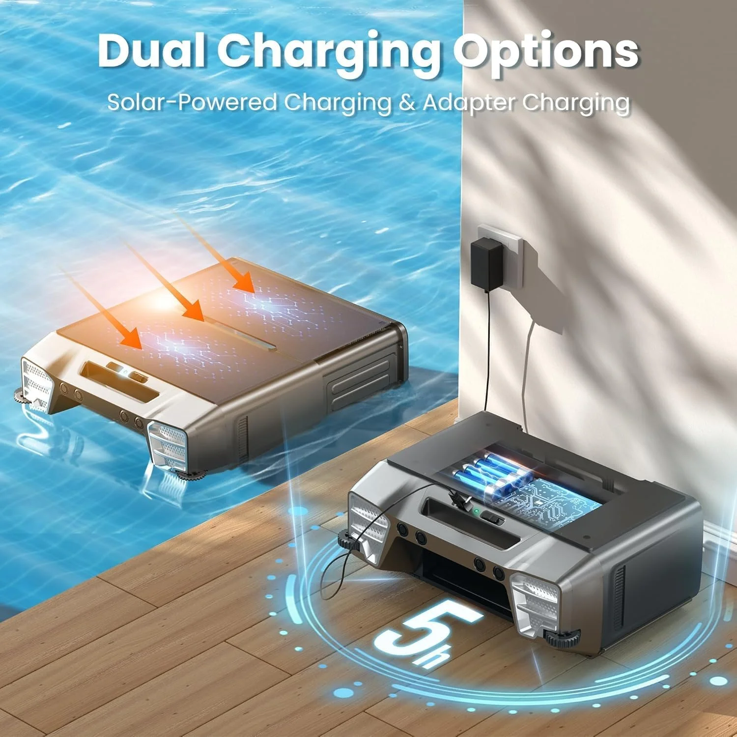 روبات اسکیمر استخر خورشیدی Ezyvac Y80 با گزینه های شارژ دوگانه، تمیز کردن نقطه ای و پارک خودکار، موتورهای دوقلوی قدرتمند ارتقا یافته، ایده آل برای استخرهای روکار/توکار