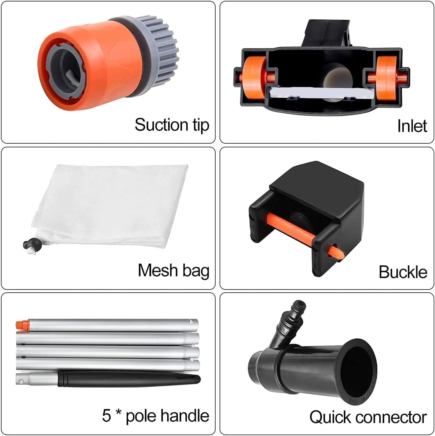 جاروبرقی استخری Excefore، کیت نگهداری استخر قابل حمل با میله آلومینیومی، جت جاروبرقی زیر آب، کیسه توری - برای تمیز کردن برگ، خاک، شن و لای استخر، حوض و فواره