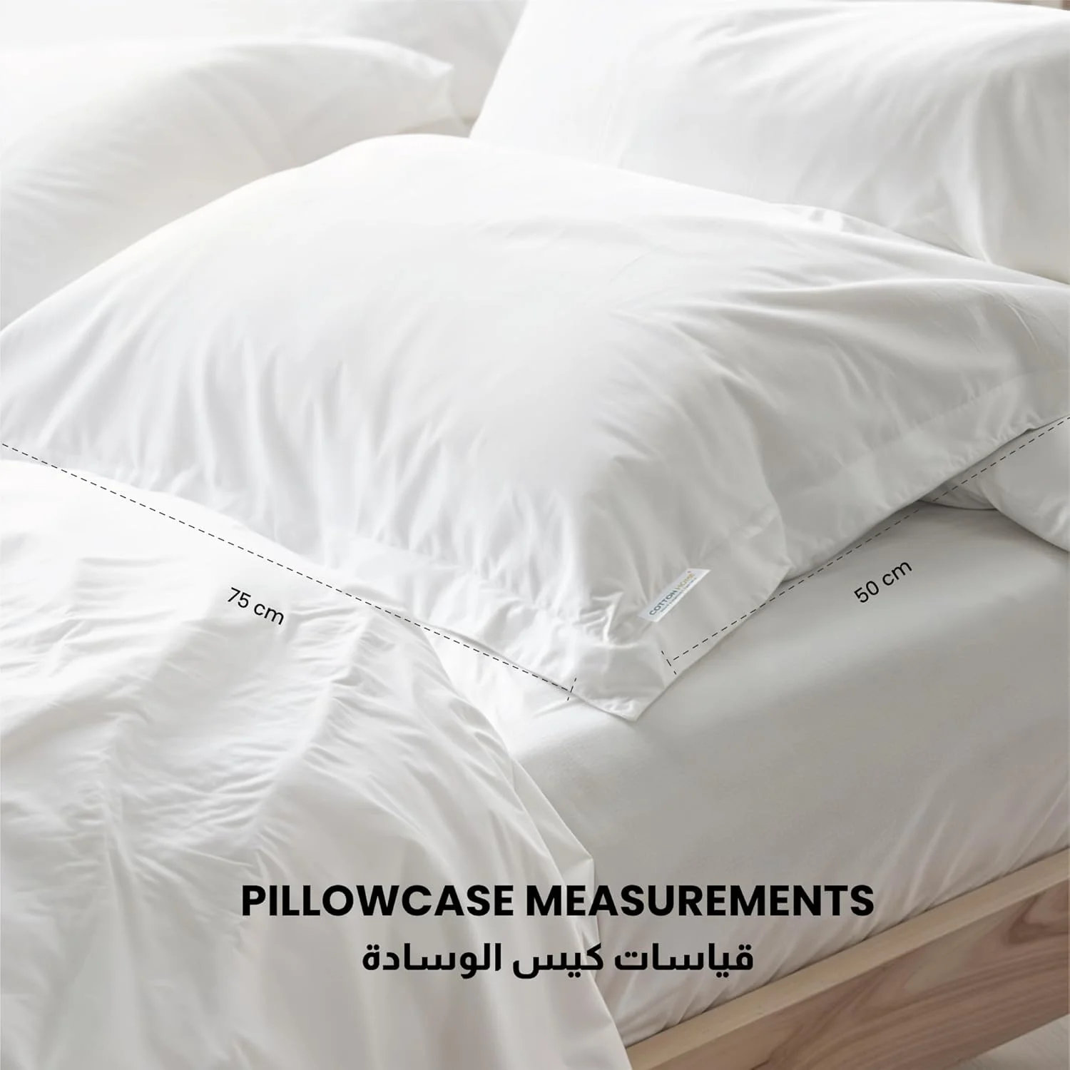 پنبه هوم® رو بالشی آکسفورد استاندارد از جنس پنبه خالص شانه شده، ست 2 عددی، 50x75+5 سانتی متر / 20x30+2 اینچ، سفید، تراکم بافت 350، نرم و لطیف، بافته شده از ساتن پنبه ای با الیاف بلند به همراه حاشیه 5 سانتی متری