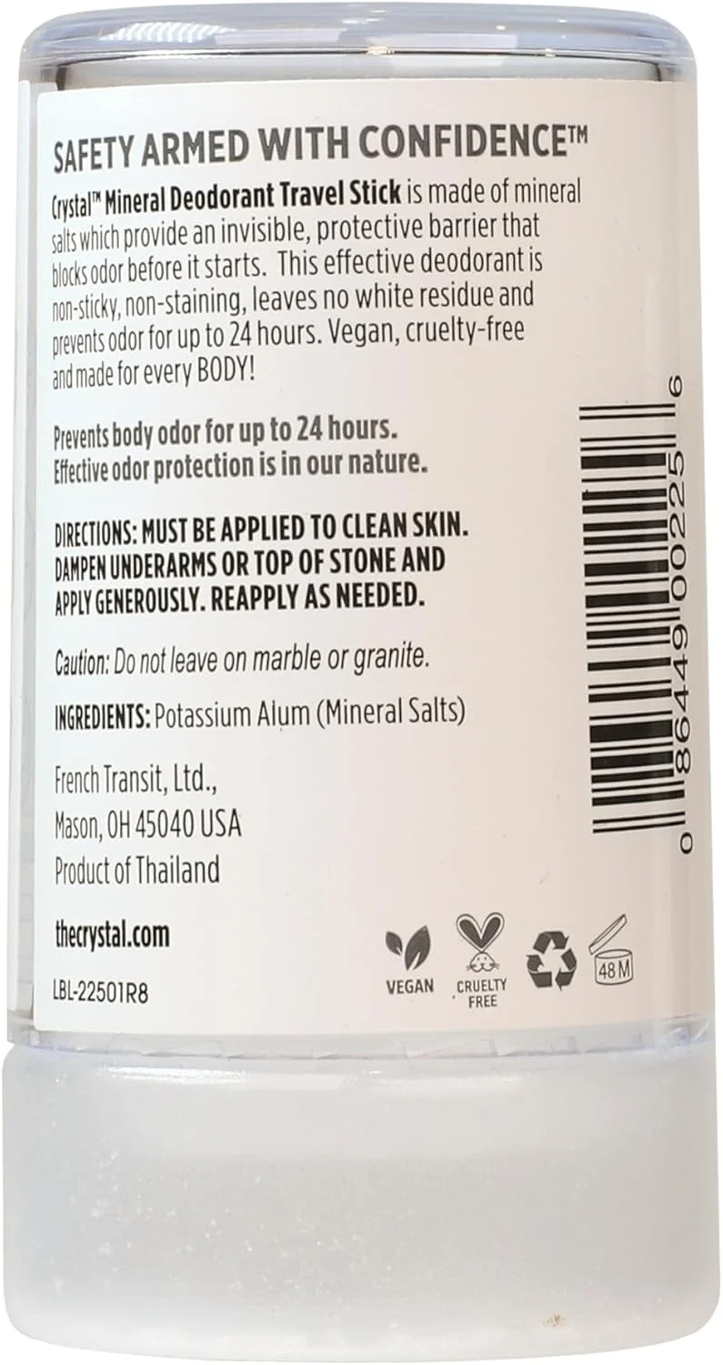 دئودورانت کریستال، استیک دئودورانت مینرال کریستال - دئودورانت بدن بدون رایحه با محافظت 24 ساعته در برابر بو، بدون ایجاد لکه و چسبندگی، دئودورانت سایز مسافرتی، فاقد کلرید آلومینیوم و پارابن، 1.5 FL OZ