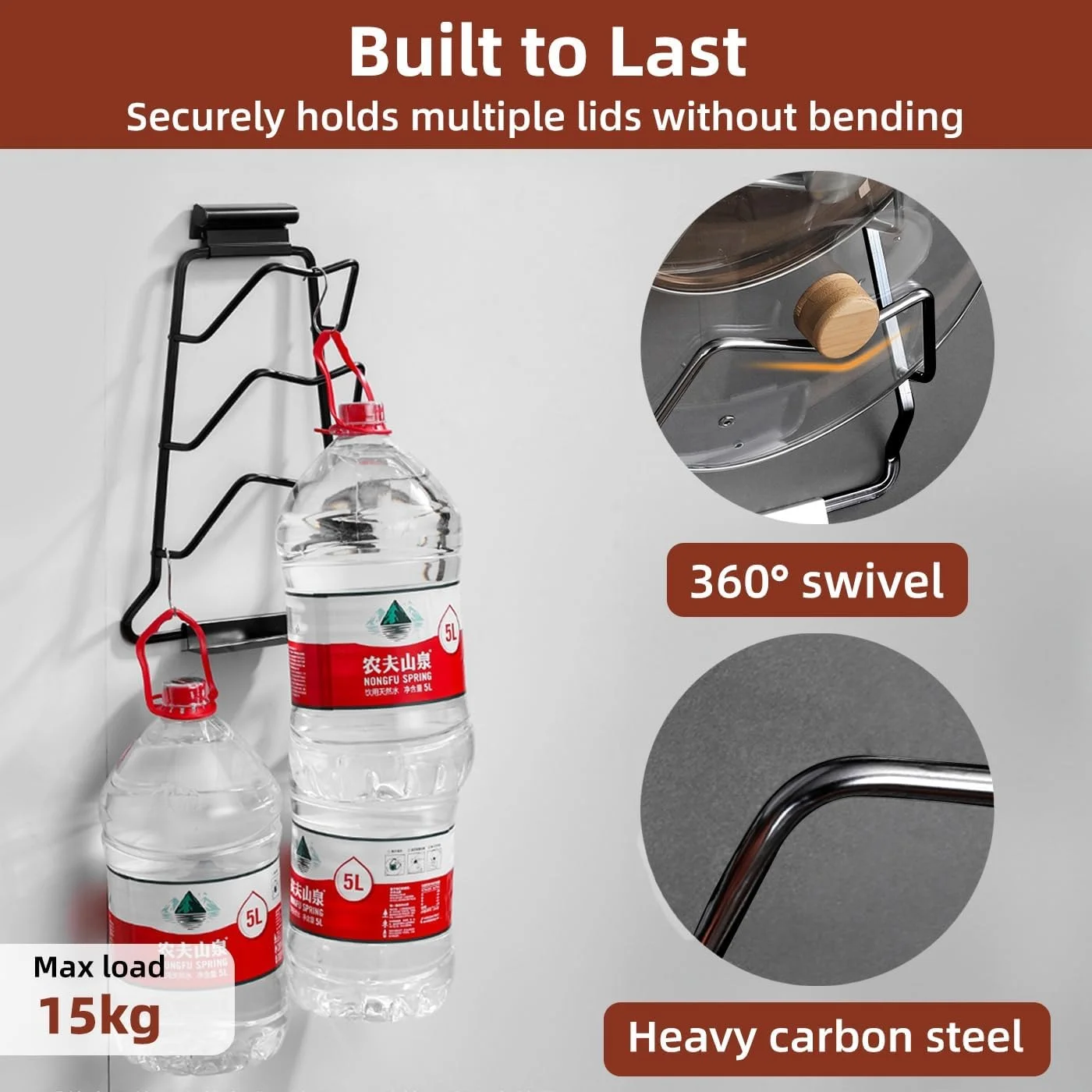 نگهدارنده درب قابلمه و تابه YumLock، نصب دیواری، استیل ضد زنگ بادوام، سازمان دهنده آشپزخانه، طراحی نقره ای و مشکی، صرفه جویی در فضا نگهدارنده درب قابلمه و تابه YumLock، نصب دیواری، استیل ضد زنگ بادوام، سازمان دهنده آشپزخانه، طراحی نقره ای و مشکی، صرفه جویی در فضا