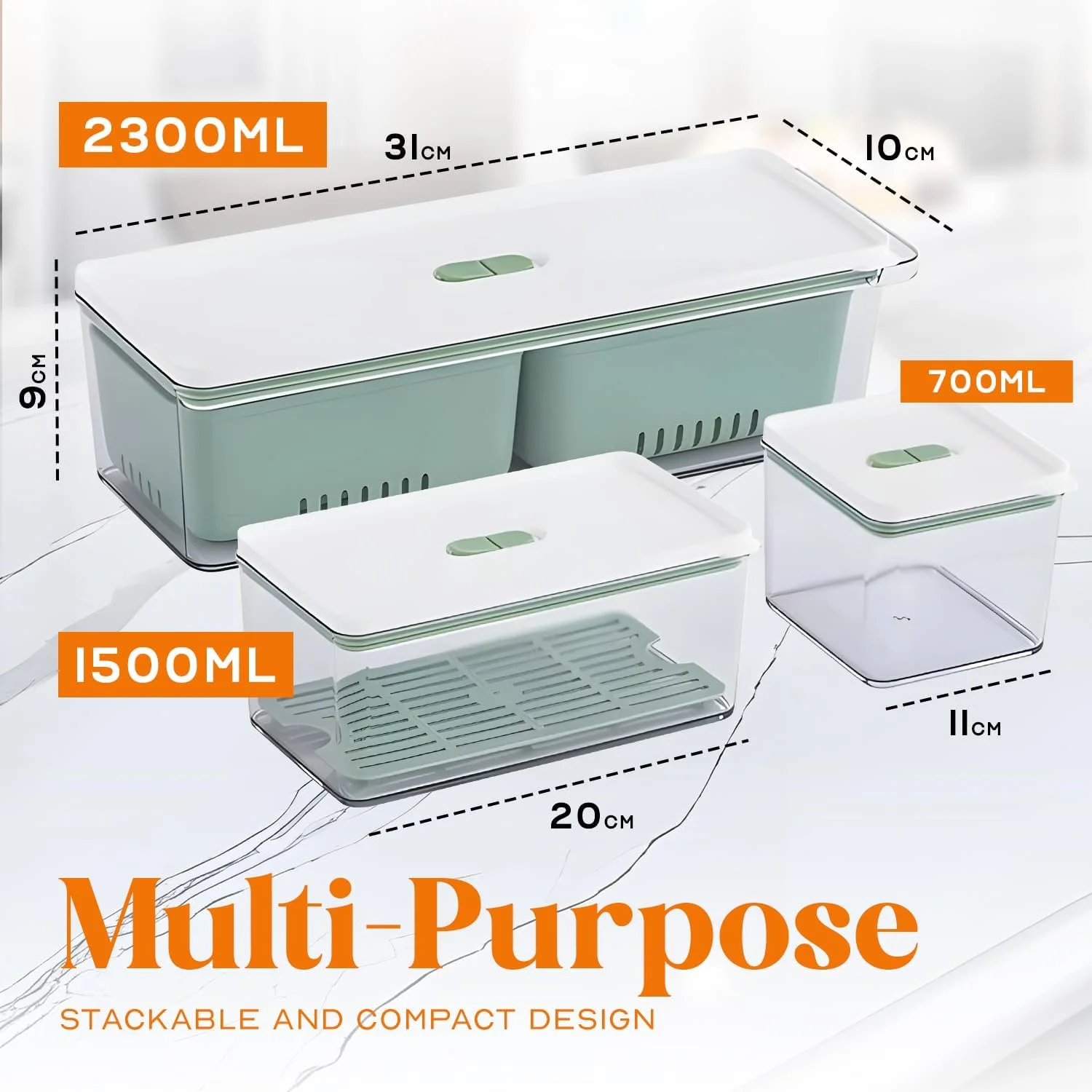 ظروف نگهداری مواد غذایی درب دار مانسو - سازمان دهنده آشپزخانه 1-3 لیتری برای حفظ تازگی، نگهداری در یخچال، سازماندهی انبار، غذای کودک، غلات (سبز)