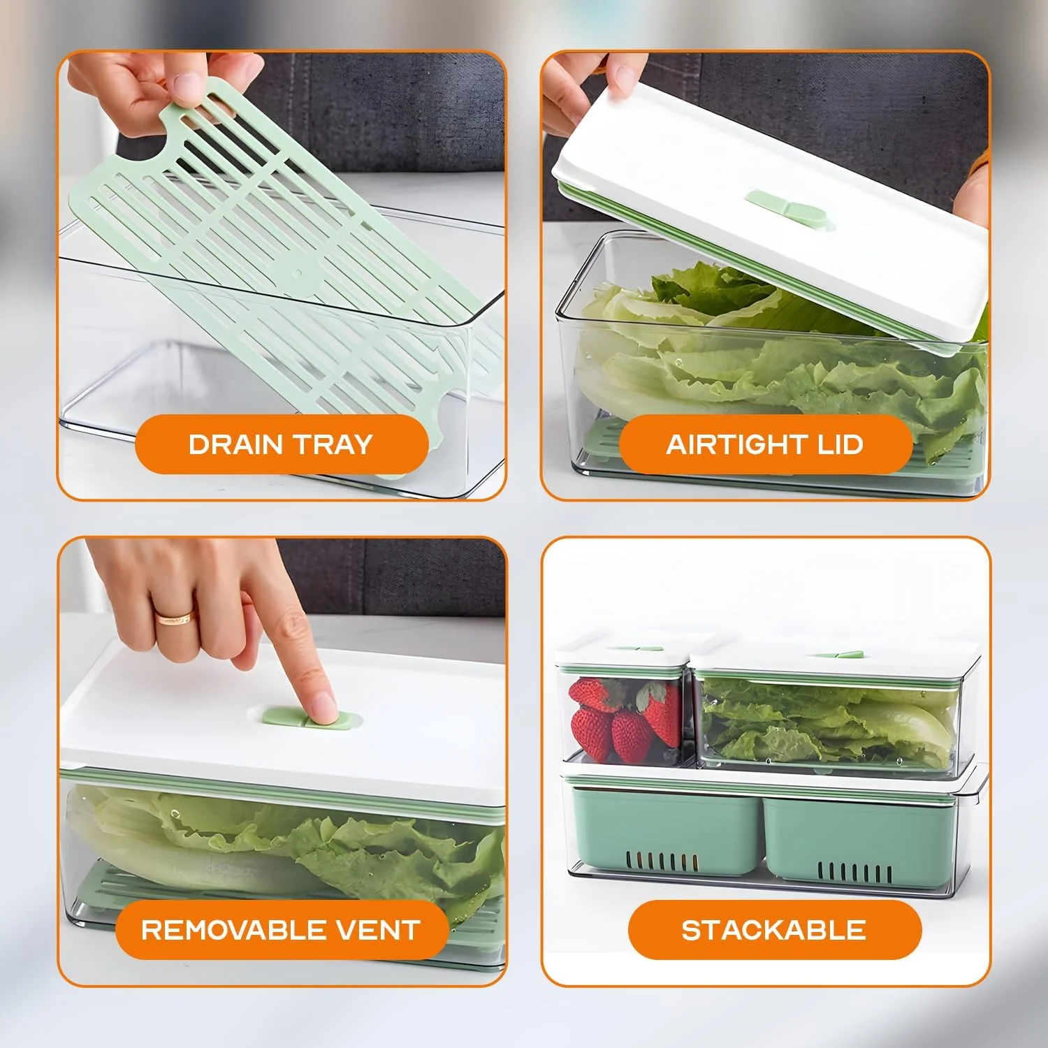 ظروف نگهداری مواد غذایی درب دار مانسو - سازمان دهنده آشپزخانه 1-3 لیتری برای حفظ تازگی، نگهداری در یخچال، سازماندهی انبار، غذای کودک، غلات (سبز)