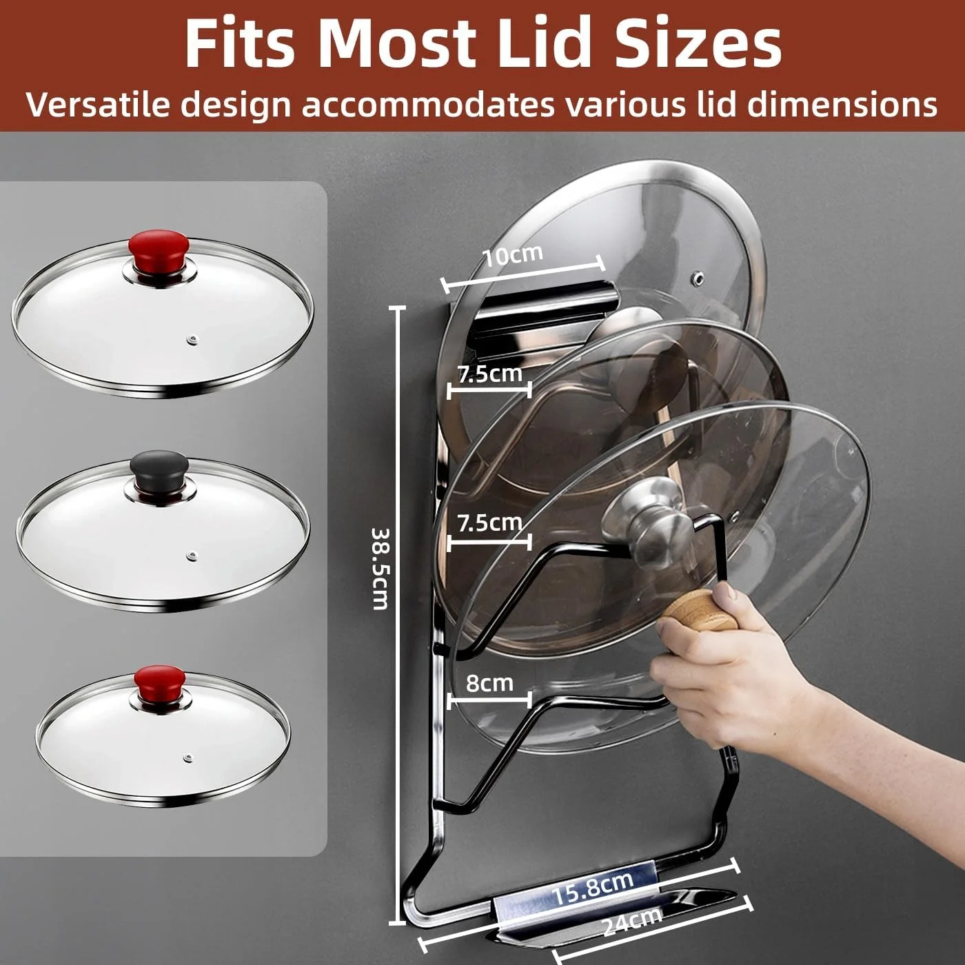 نگهدارنده درب قابلمه و تابه YumLock، نصب دیواری، استیل ضد زنگ بادوام، سازمان دهنده آشپزخانه، طراحی نقره ای و مشکی، صرفه جویی در فضا نگهدارنده درب قابلمه و تابه YumLock، نصب دیواری، استیل ضد زنگ بادوام، سازمان دهنده آشپزخانه، طراحی نقره ای و مشکی، صرفه جویی در فضا