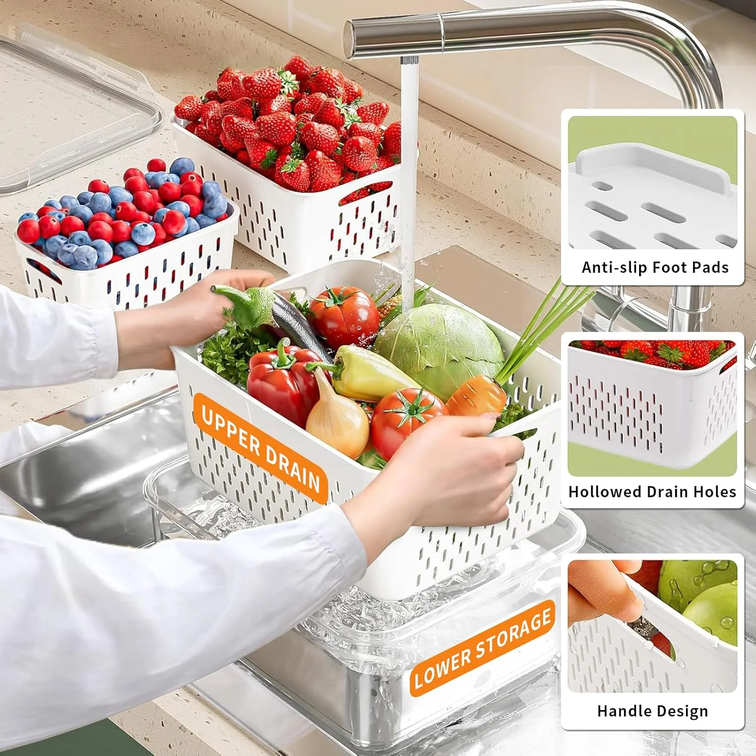 مجموعه 5 عددی نظم دهنده و نگهدارنده یخچال Yoawllty با آبکش جداشدنی و درب، ظرف نگهدارنده ضد نشت یخچال برای نگهداری میوه، سبزیجات، سالاد، توت، کاهو و گوشت و حفظ تازگی