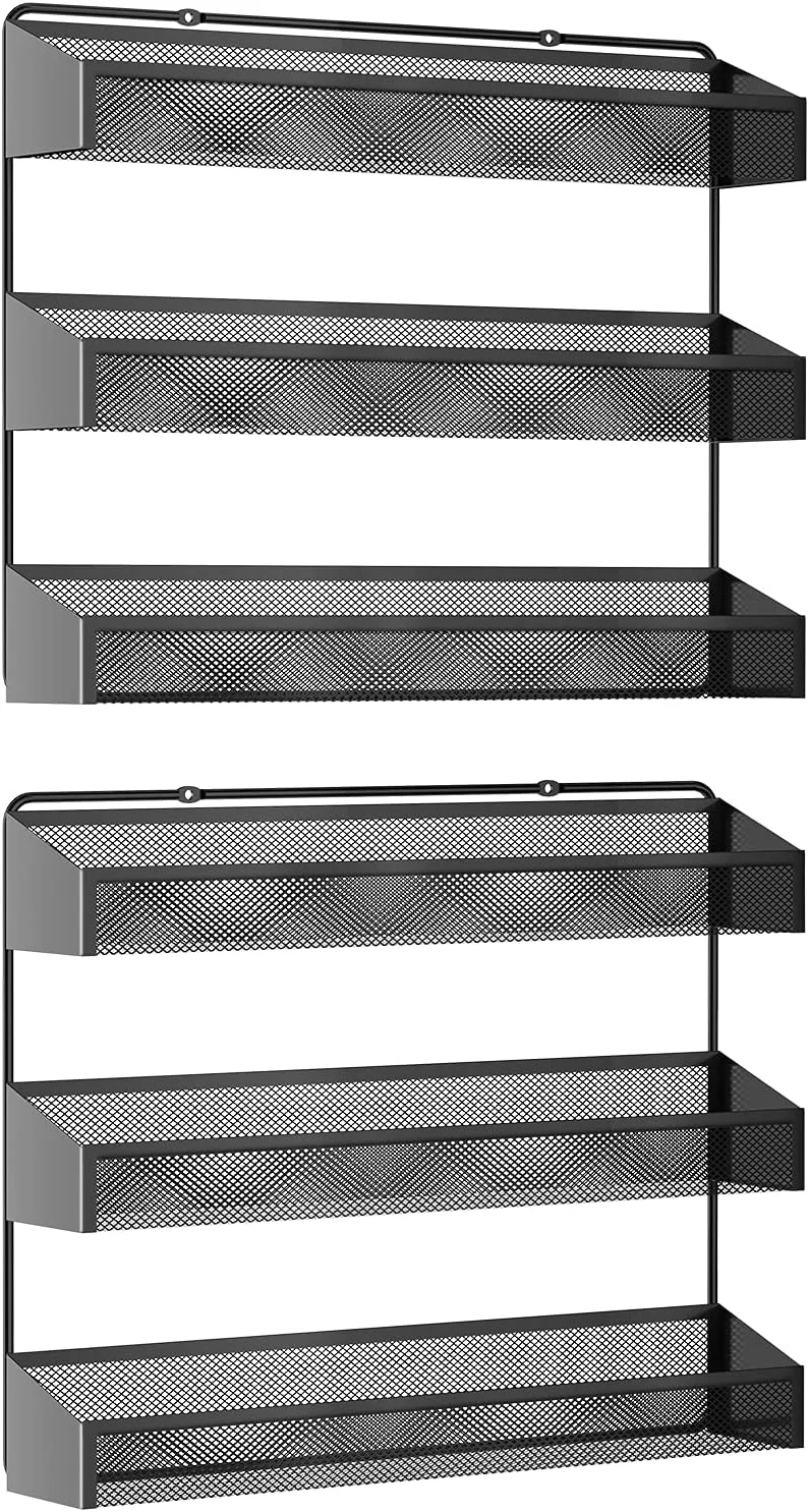 ارگانایزر قفسه ادویه AULEDIO، بسته 2 عددی، استند 3 طبقه رومیزی یا قفسه آویز دیواری برای کابینت آشپزخانه، کمد، درب انبار، حمام، لوازم آرایشی (مشکی)