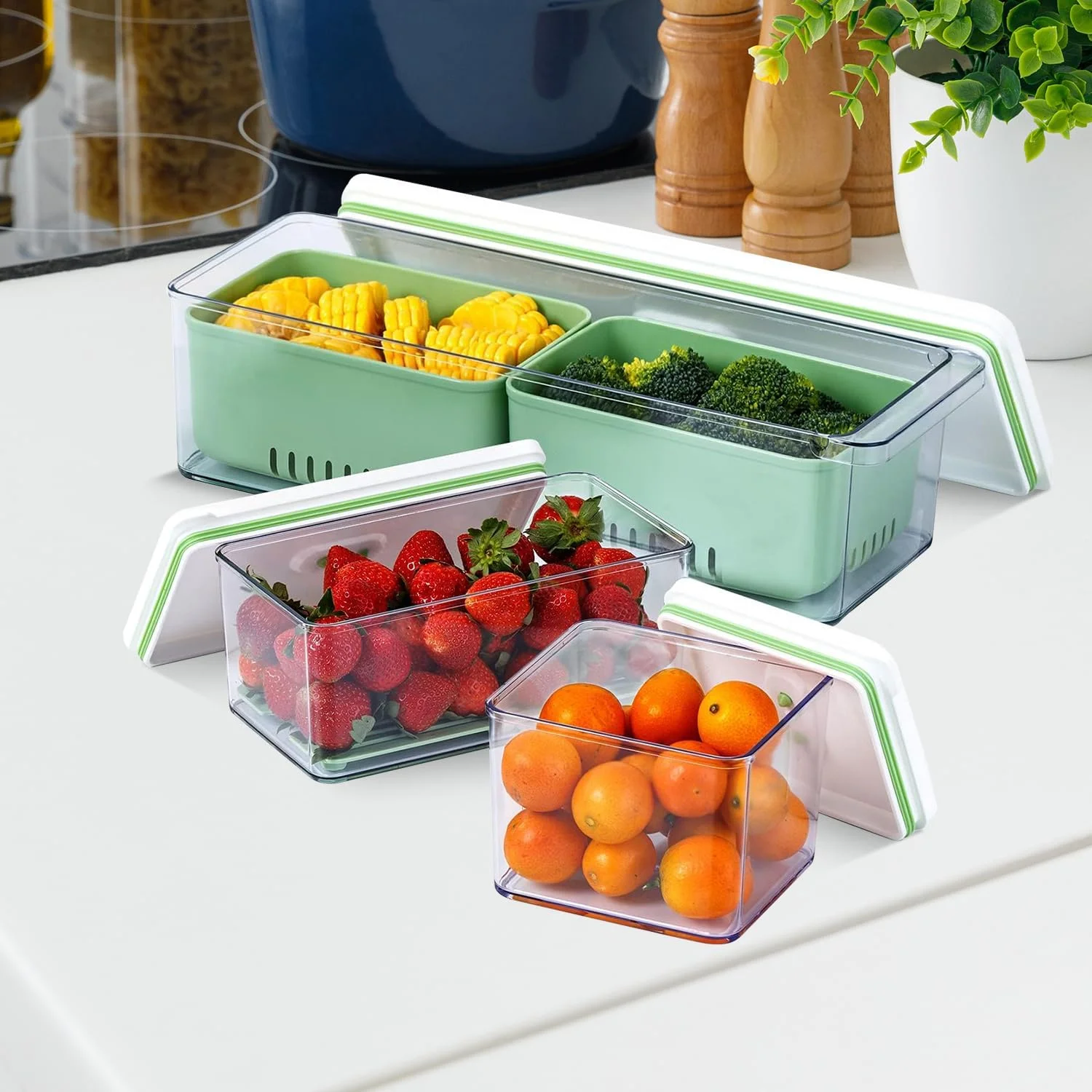 ظروف نگهداری مواد غذایی درب دار مانسو - سازمان دهنده آشپزخانه 1-3 لیتری برای حفظ تازگی، نگهداری در یخچال، سازماندهی انبار، غذای کودک، غلات (سبز)