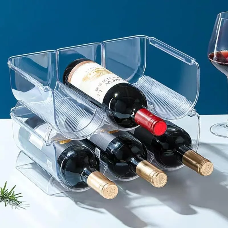 نگهدارنده بطری آب و شراب یخچال URbazaar، 2 ست قفسه پلاستیکی قابل انباشت برای سازماندهی بطری آب، قفسه نگهداری شراب برای یخچال، کابینت، انبار، پیشخوان آشپزخانه، انبار (A)