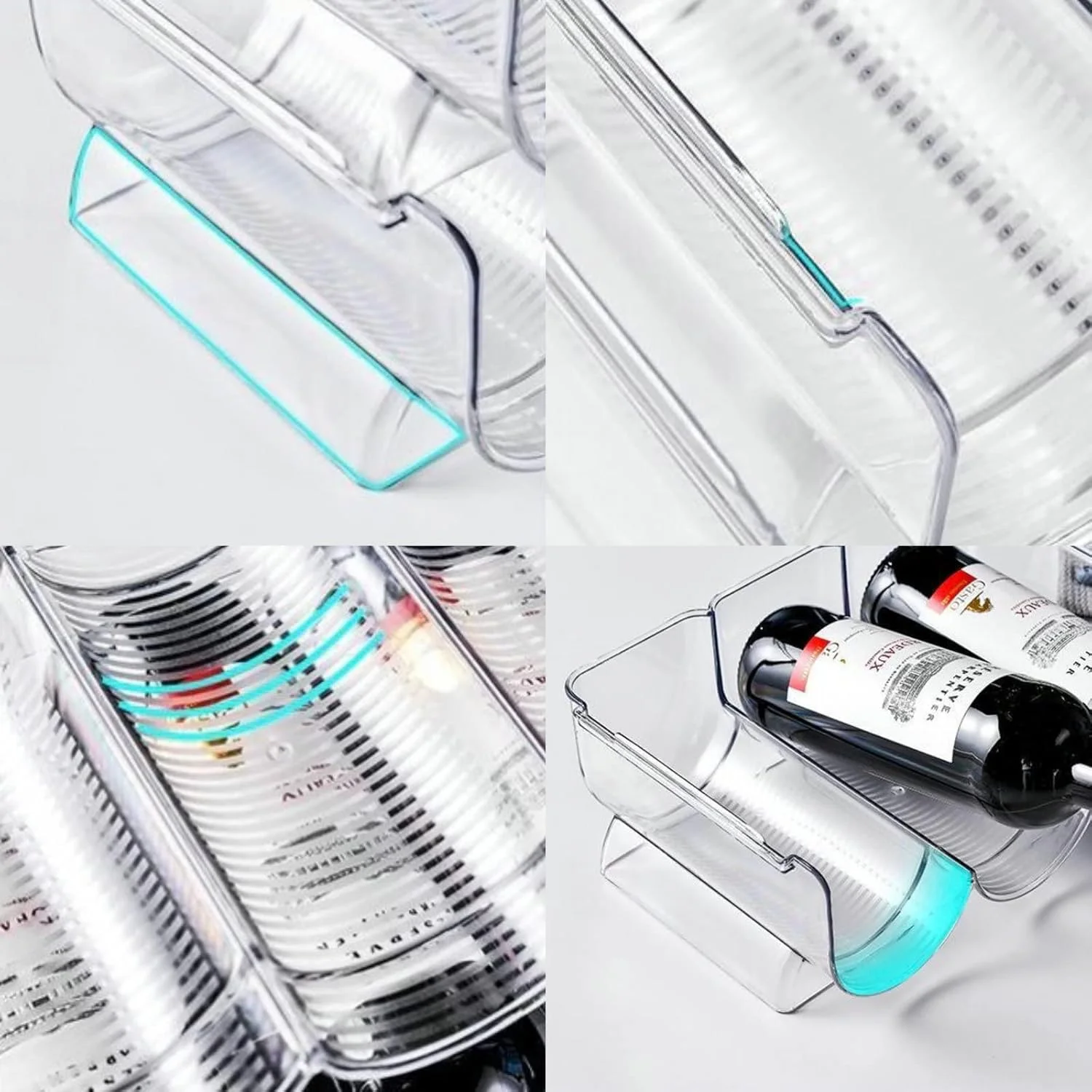 نگهدارنده بطری آب و شراب یخچال URbazaar، 2 ست قفسه پلاستیکی قابل انباشت برای سازماندهی بطری آب، قفسه نگهداری شراب برای یخچال، کابینت، انبار، پیشخوان آشپزخانه، انبار (A)