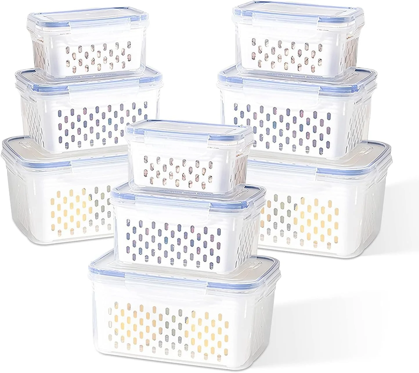 ظروف نگهداری و نظم دهنده یخچال Genr، 9 تکه، ظروف آشپزخانه درب دار با دریچه تخلیه هوا، مناسب میوه و سبزیجات (آبی-01)