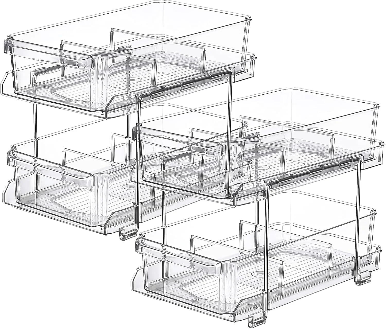 بسته 2 عددی سازمان دهنده های کشویی، سازمان دهنده کابینت 2 طبقه چند منظوره با جداکننده، سازمان دهنده و محل نگهداری زیر سینک برای حمام و آشپزخانه، انبار، آرایش، سازمان دهنده های زیر کابینت