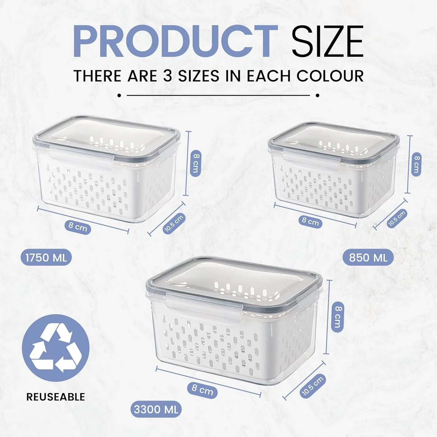 ظروف نگهداری و نظم دهنده یخچال Genr، 9 تکه، ظروف آشپزخانه درب دار با دریچه تخلیه هوا، مناسب میوه و سبزیجات (آبی-01)