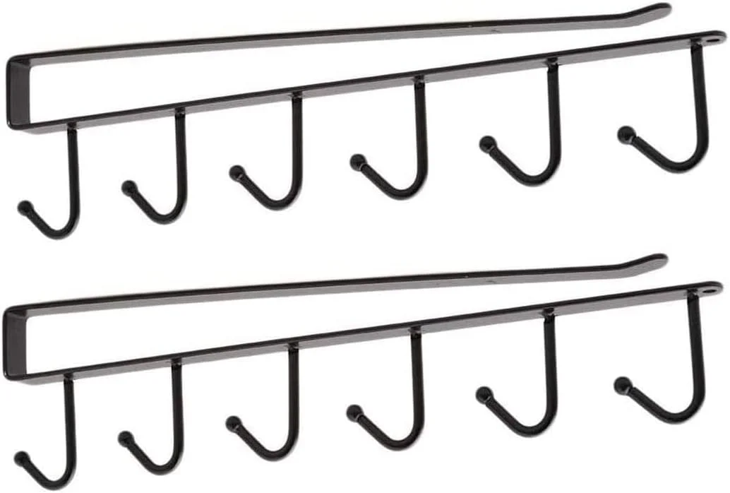 نگهدارنده فنجان نیگانملوز 2 عددی زیر کابینت، آویز نگهدارنده فنجان قهوه چند منظوره بدون نیاز به سوراخکاری برای فنجان ها/لوازم آشپزخانه/کمربند کراوات/شال/قفسه آویز کلیدها (مشکی)