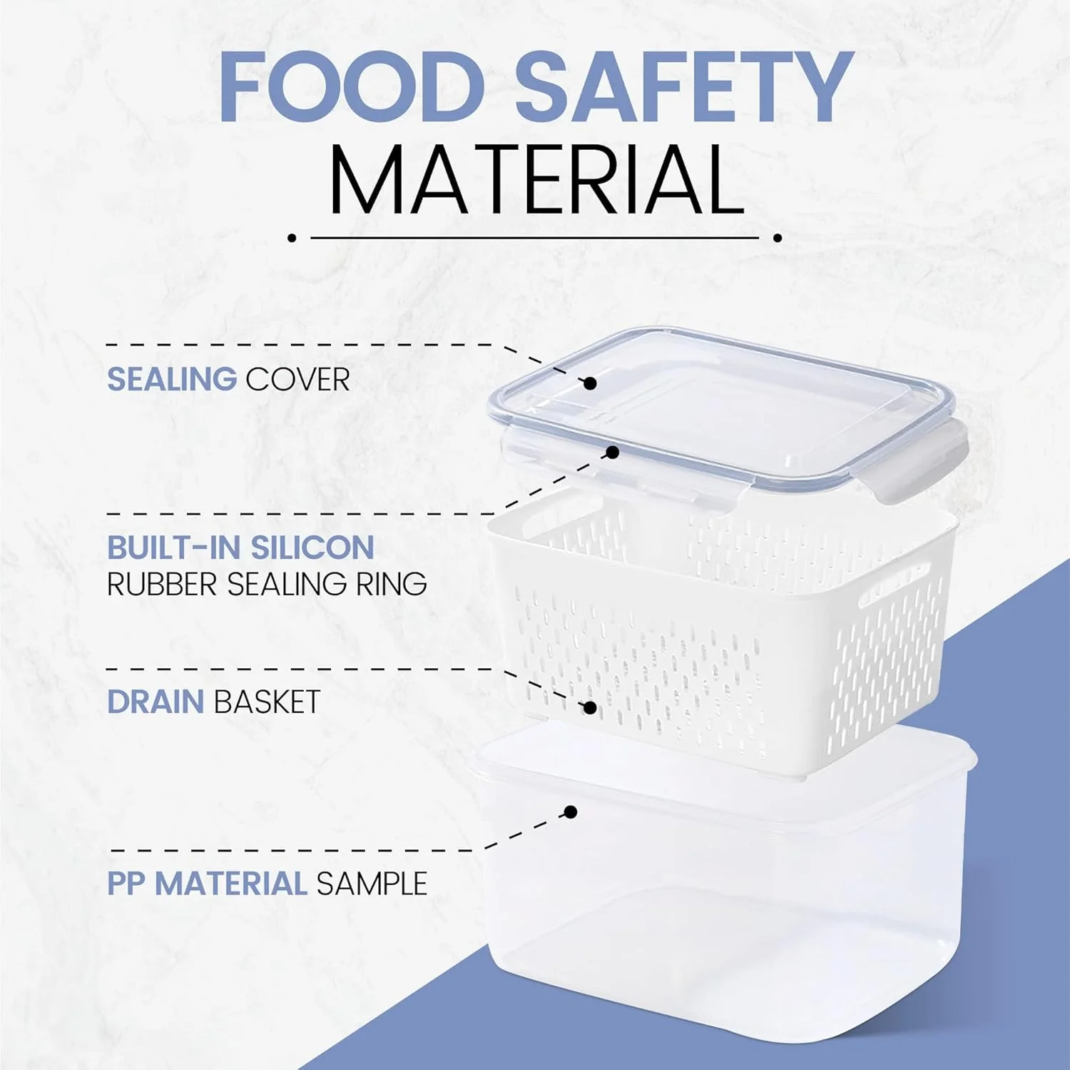 ظروف نگهداری و نظم دهنده یخچال Genr، 9 تکه، ظروف آشپزخانه درب دار با دریچه تخلیه هوا، مناسب میوه و سبزیجات (آبی-01)