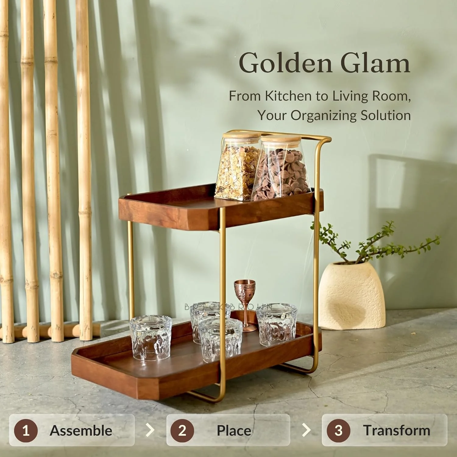 ارگانایزر دست ساز آجری رنگ قهوه ای Homeydo | جا ادویه ای چوبی | پیشخوان آشپزخانه 2 طبقه | قفسه نگهداری کابینت | دکور نمایش خانگی چوبی (45.72X26.92X46 سانتی متر) - قفسه طبقه ای