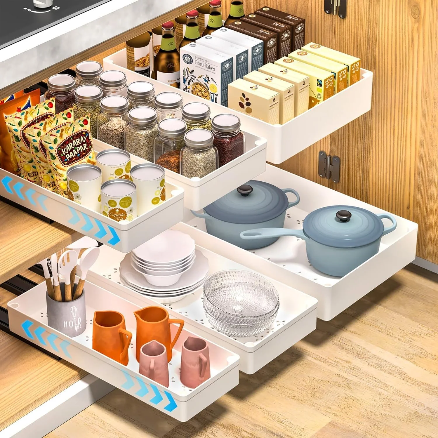 ارگانایزر کابینت کشویی TAME، بسته 3 عددی، ارگانایزر قفسه زیر سینک با کشوی کشویی لغزنده، کشوهای کشویی برای آشپزخانه، حمام، انبار، نگهداری و سازماندهی منزل
