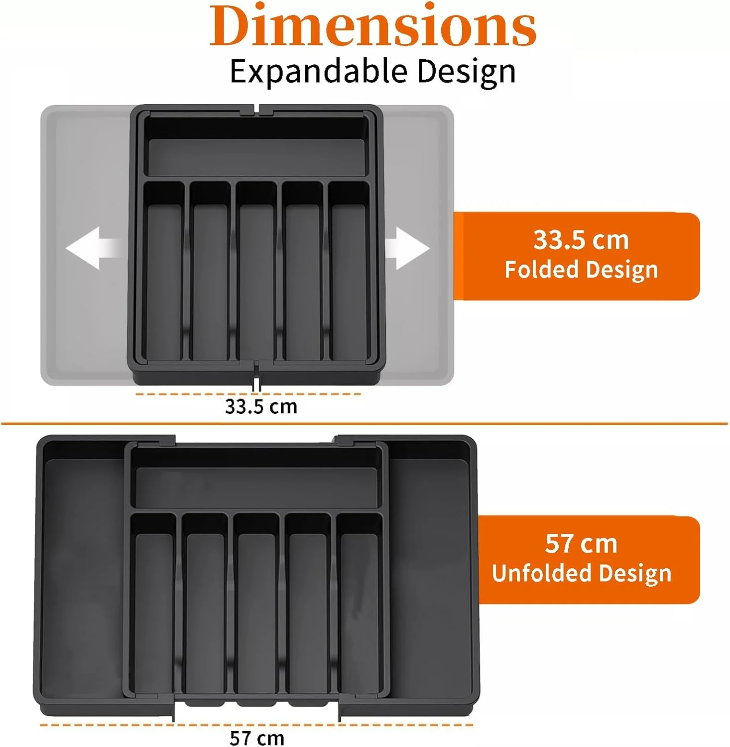 ارگانایزر لوازم آشپزخانه Yoawllty، ارگانایزر کشو کارد و چنگال، سینی لوازم آشپزخانه قابل گسترش برای آشپزخانه، نگهدارنده نقره آلات و کارد و چنگال قابل تنظیم، محفظه بزرگ پلاستیکی جمع و جور برای قاشق چنگال چاقو (مشکی)