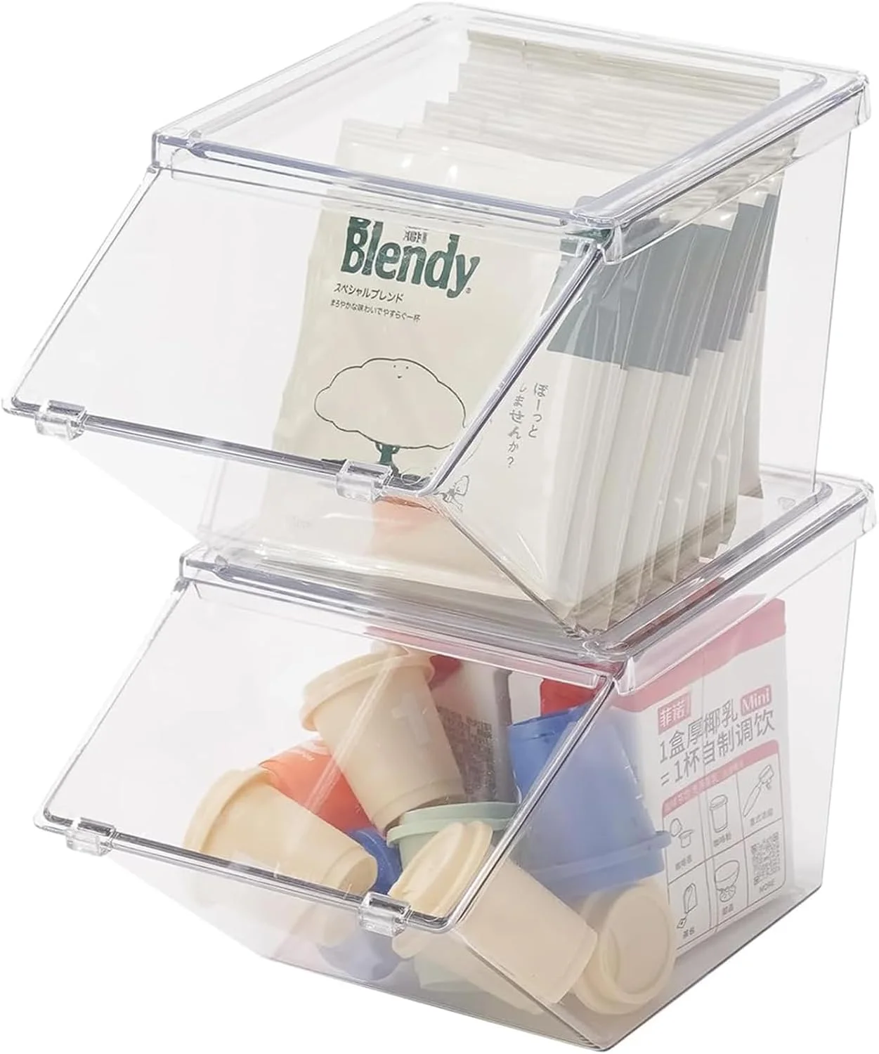 نگهدارنده کیسه چای ANTOLE، بسته 2 عددی، سازمان دهنده کیسه چای قابل انباشته با درب، نگهدارنده غلاف قهوه ضد گرد و غبار، سطل های سازمان دهنده چند منظوره برای بسته های شکر، قهوه، در آشپزخانه، روی میز، انبار (بسته 2 عددی)