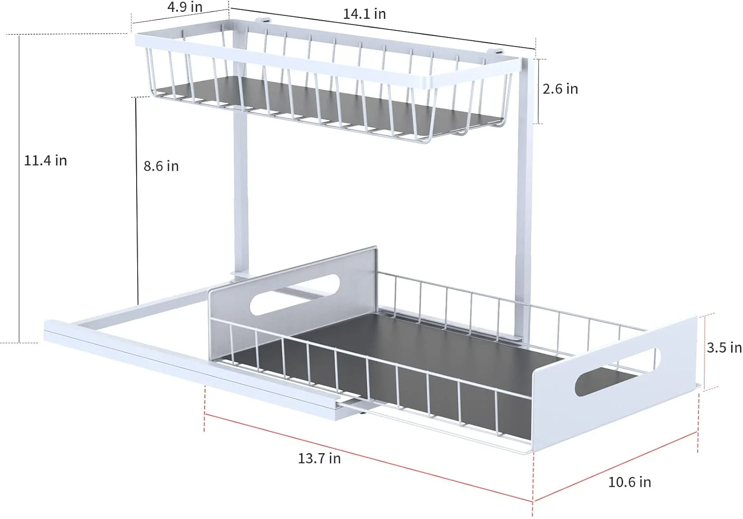 ارگانایزر زیر سینک SUTINE، ارگانایزر حمام 2 طبقه L شکل، قفسه ذخیره سازی ارگانایزر کابینت کشویی، ارگانایزر و ذخیره سازی چند منظوره زیر سینک برای حمام آشپزخانه (سفید)