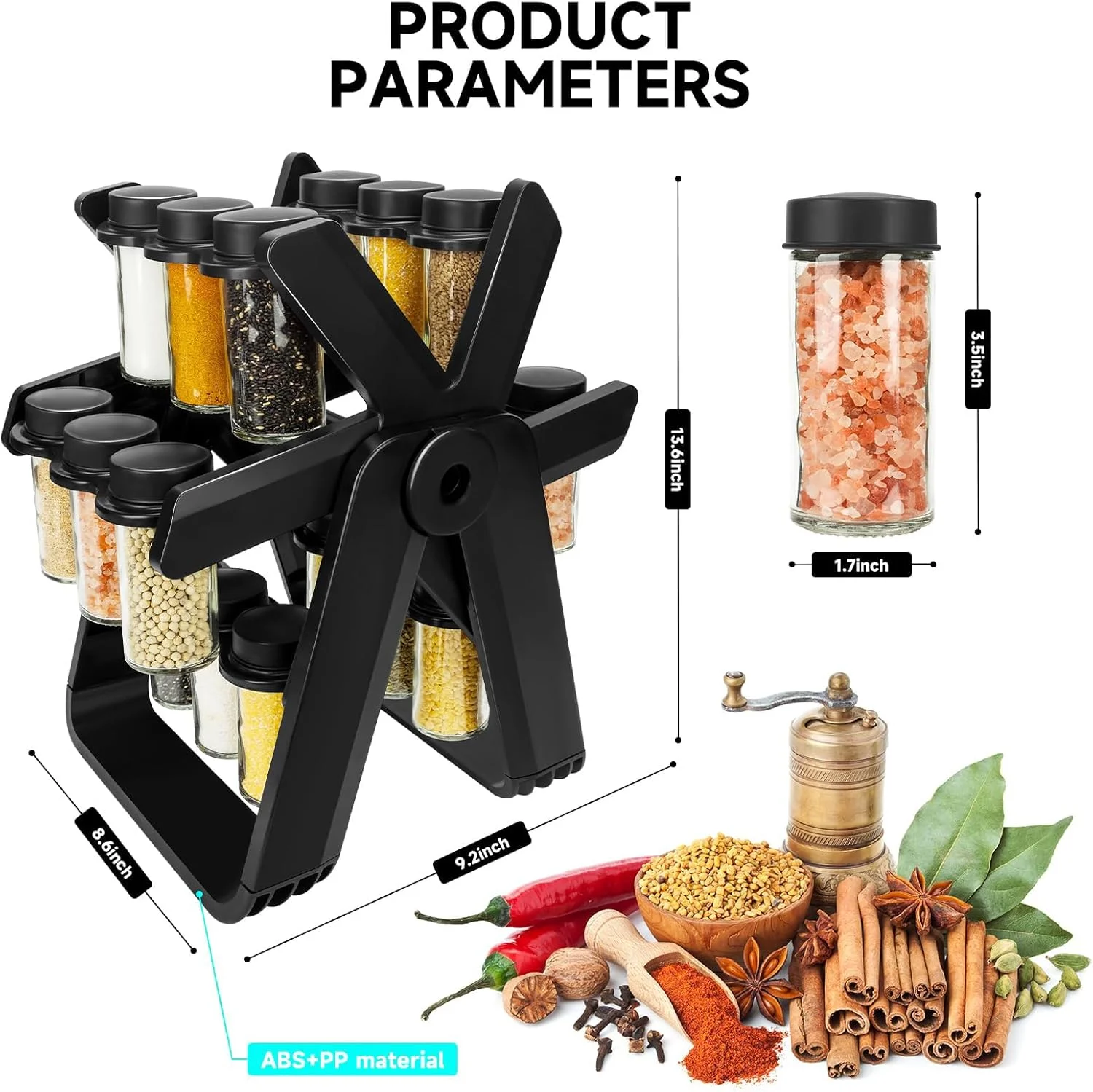 جای ادویه چرخشی TERRIFI، سازمان دهنده جای ادویه، جای ادویه گردان، جای ادویه برای روی میز با برچسب های قابل استفاده مجدد، سازمان دهنده برج گردان استیل ضد زنگ برای نگهداری در آشپزخانه