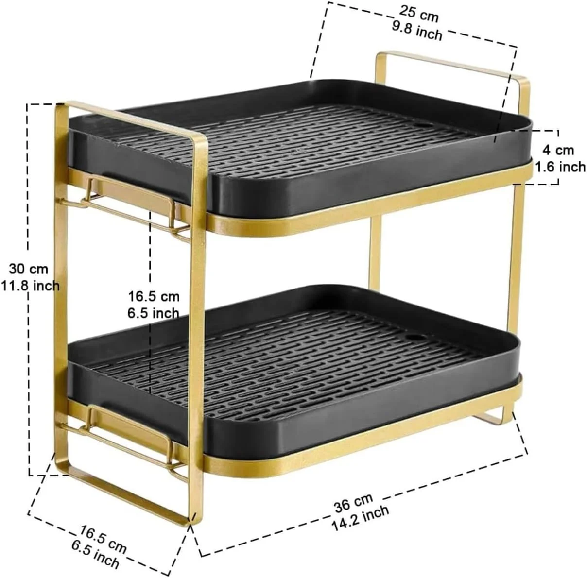 جالیوانی و لیوان خشک کن دو طبقه TAME با سینی تخلیه قابل جابجایی، قفسه سازمان دهنده چند منظوره، سینی رومیزی آشپزخانه برای لیوان های آب، قهوه، شیشه ای، کاسه، مواد غذایی و نگهدارنده شیشه ادویه (مشکی)