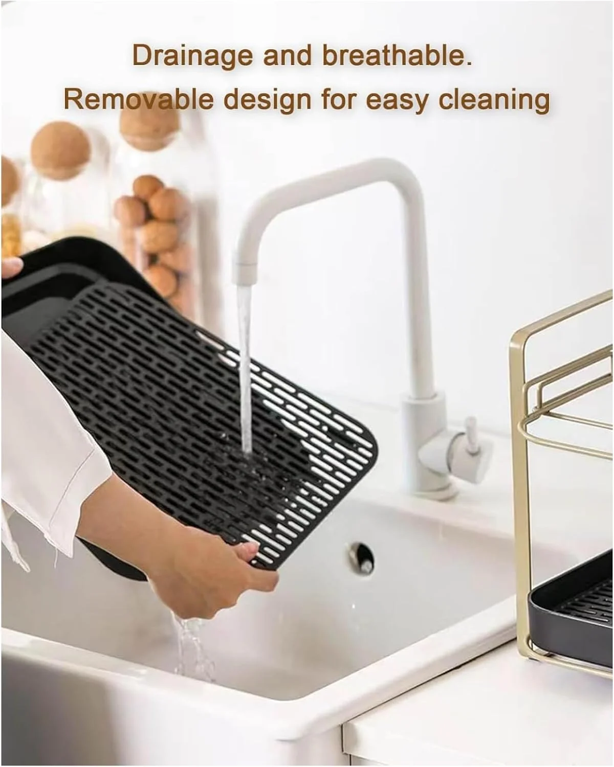 جالیوانی و لیوان خشک کن دو طبقه TAME با سینی تخلیه قابل جابجایی، قفسه سازمان دهنده چند منظوره، سینی رومیزی آشپزخانه برای لیوان های آب، قهوه، شیشه ای، کاسه، مواد غذایی و نگهدارنده شیشه ادویه (مشکی)