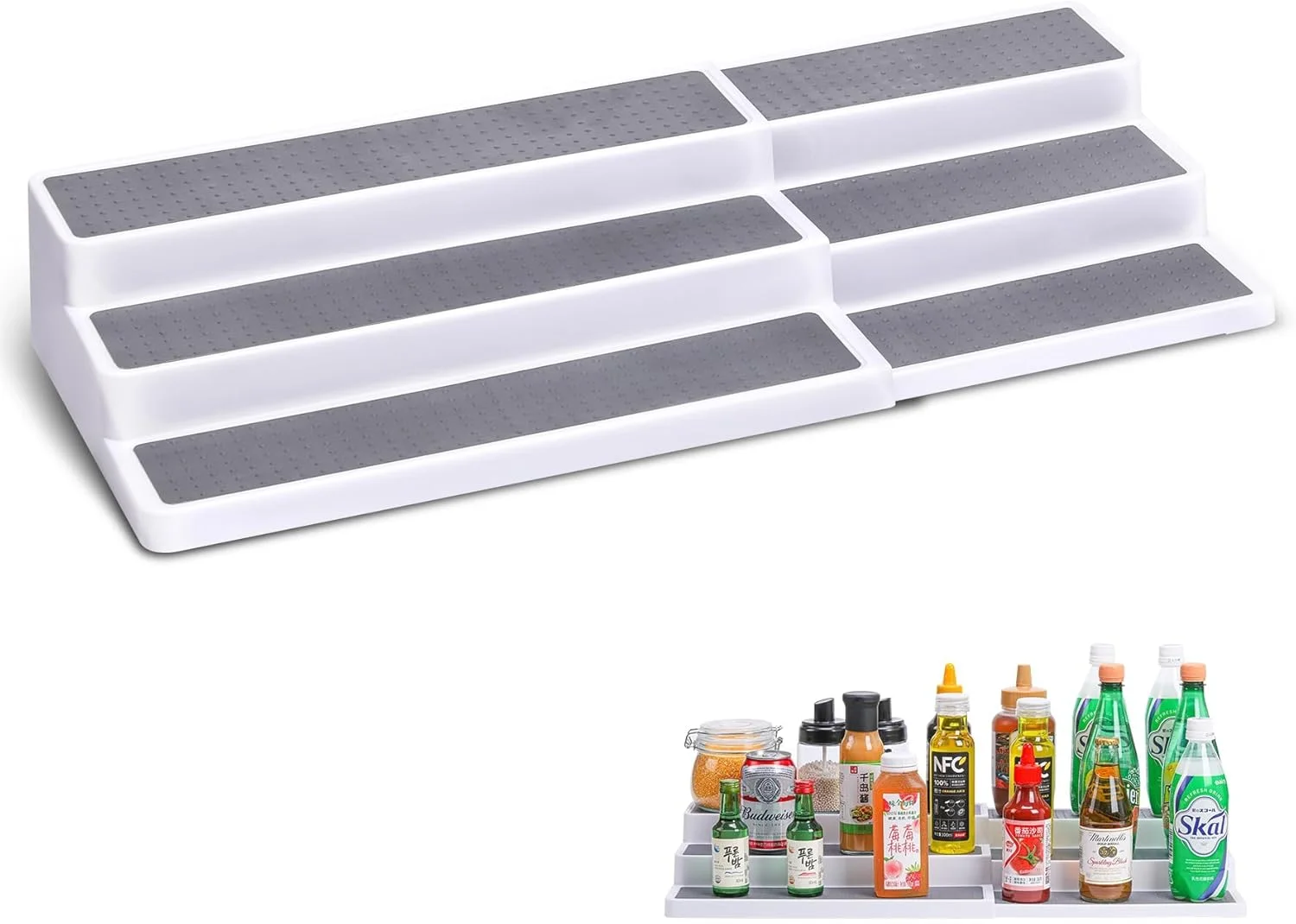 ارگانایزر قفسه ادویه 3 طبقه قابل گسترش TERRIFI، طول قابل تنظیم 37 تا 65.5 سانتی متر، قفسه ادویه پلاستیکی ضد لغزش برای کابینت آشپزخانه، کمد، انبار، بادوام و صرفه جویی در فضا، سفید/خاکستری ارگانایزر قفسه ادویه 3 طبقه قابل گسترش TERRIFI، طول قابل تنظیم 37 تا 65.5 سانتی متر، قفسه ادویه پلاستیکی ضد لغزش برای کابینت آشپزخانه، کمد، انبار، بادوام و صرفه جویی در فضا، سفید/خاکستری