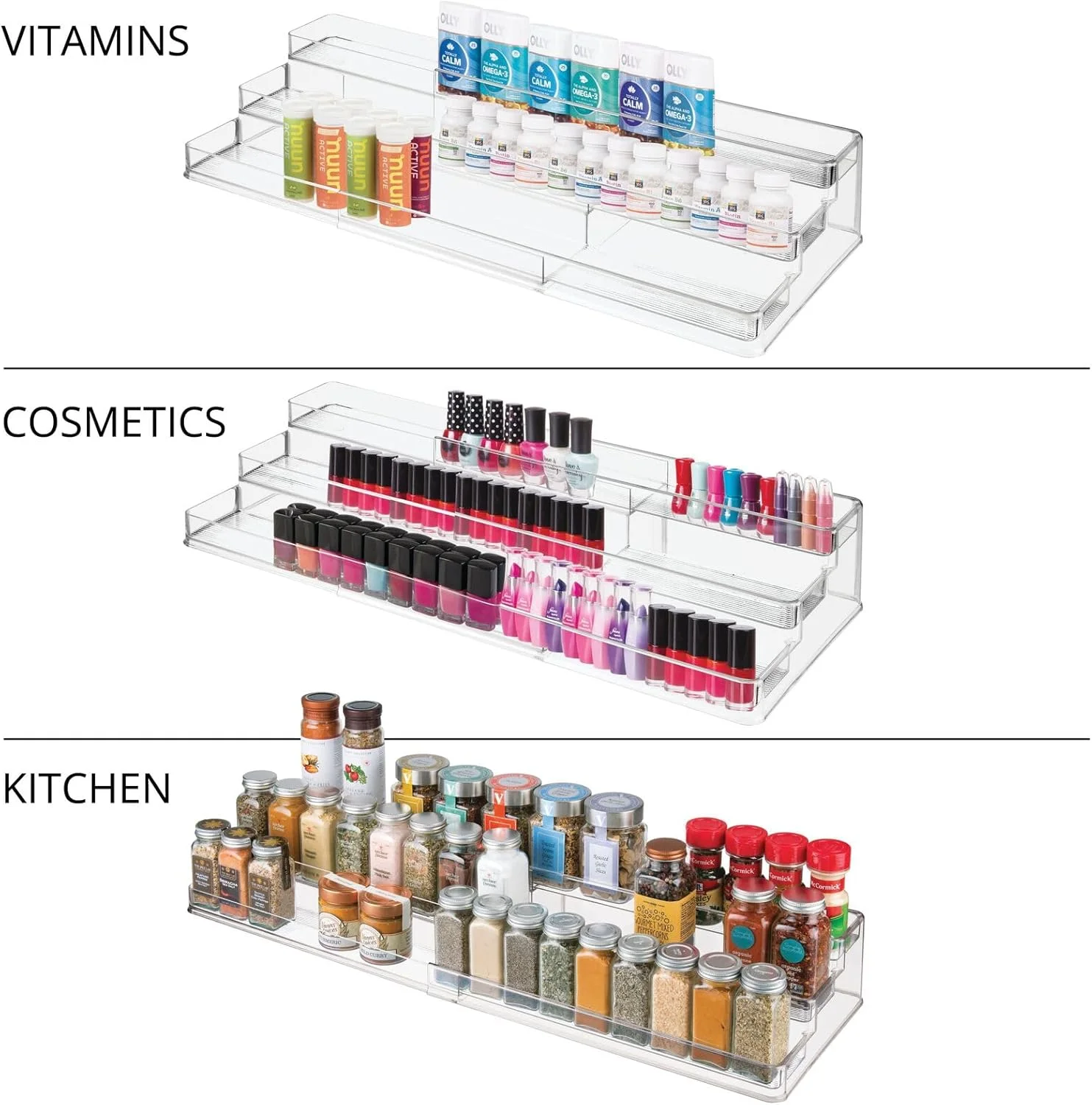 mDesign Plastic Shelf Adjustable & Expandable Spice Rack Organizer With 3 Tiers Of Storage For Kitchen, Cabinet, Pantry Organization - Holds Spice Bottles, Seasonings - Ligne Collection - Clear mDesign Plastic Shelf Adjustable & Expandable Spice Rack Organizer With 3 Tiers Of Storage For Kitchen, Cabinet, Pantry Organization - Holds Spice Bottles, Seasonings - Ligne Collection - Clear