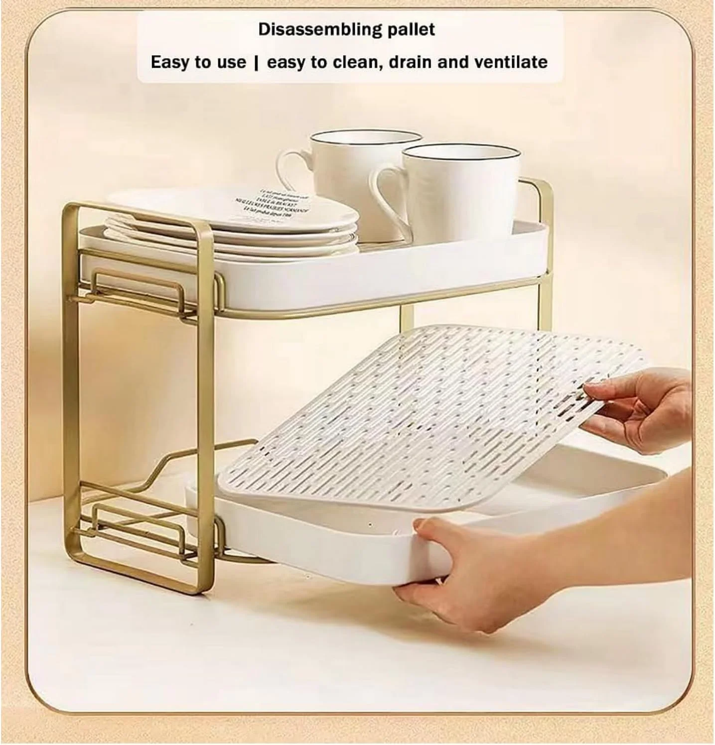 جالیوانی و لیوان خشک کن دو طبقه TAME با سینی تخلیه قابل جابجایی، قفسه سازمان دهنده چند منظوره، سینی رومیزی آشپزخانه برای لیوان های آب، قهوه، شیشه ای، کاسه، مواد غذایی و نگهدارنده شیشه ادویه (مشکی)