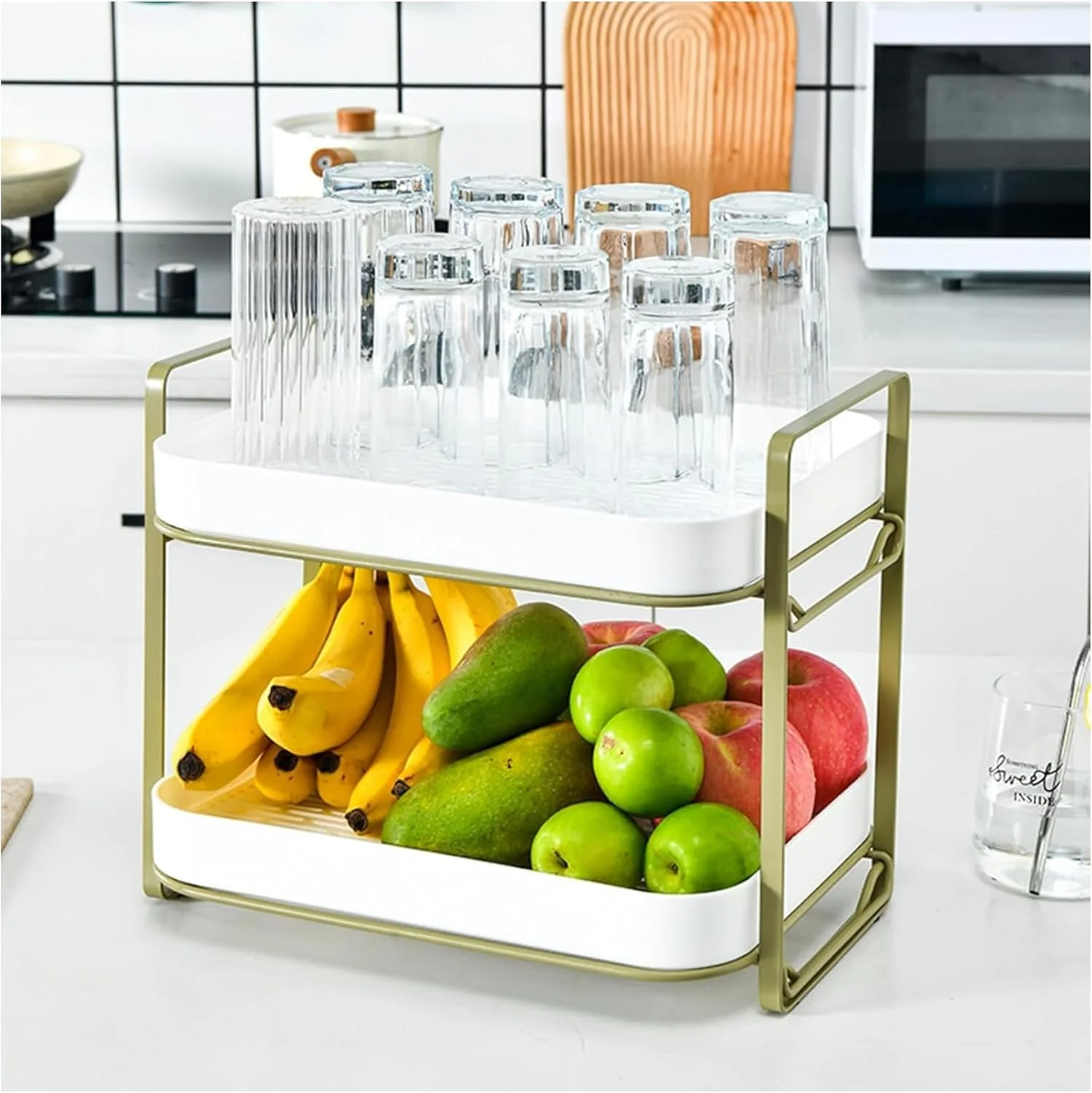 جالیوانی و لیوان خشک کن دو طبقه TAME با سینی تخلیه قابل جابجایی، قفسه سازمان دهنده چند منظوره، سینی رومیزی آشپزخانه برای لیوان های آب، قهوه، شیشه ای، کاسه، مواد غذایی و نگهدارنده شیشه ادویه (مشکی)