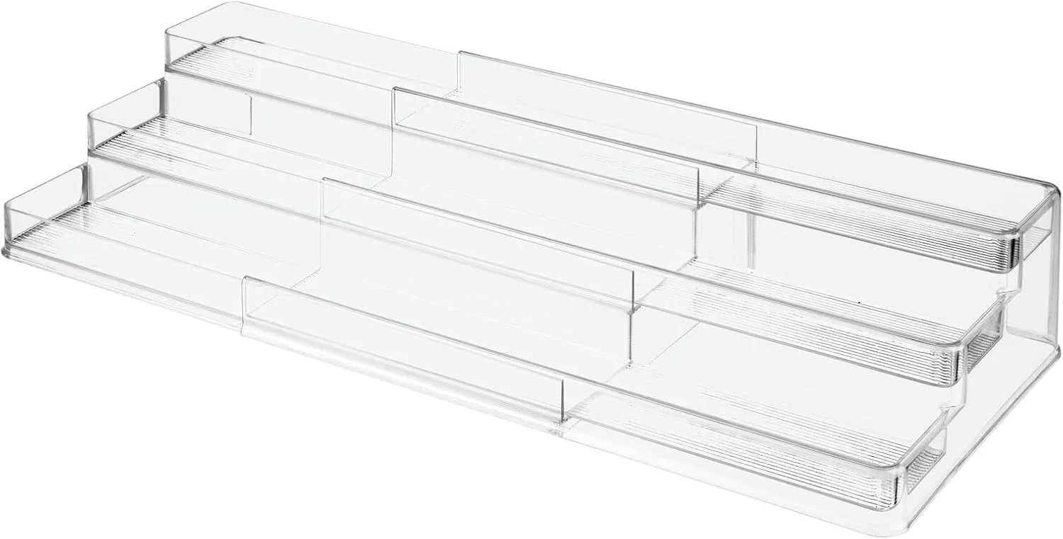 mDesign Plastic Shelf Adjustable & Expandable Spice Rack Organizer With 3 Tiers Of Storage For Kitchen, Cabinet, Pantry Organization - Holds Spice Bottles, Seasonings - Ligne Collection - Clear mDesign Plastic Shelf Adjustable & Expandable Spice Rack Organizer With 3 Tiers Of Storage For Kitchen, Cabinet, Pantry Organization - Holds Spice Bottles, Seasonings - Ligne Collection - Clear